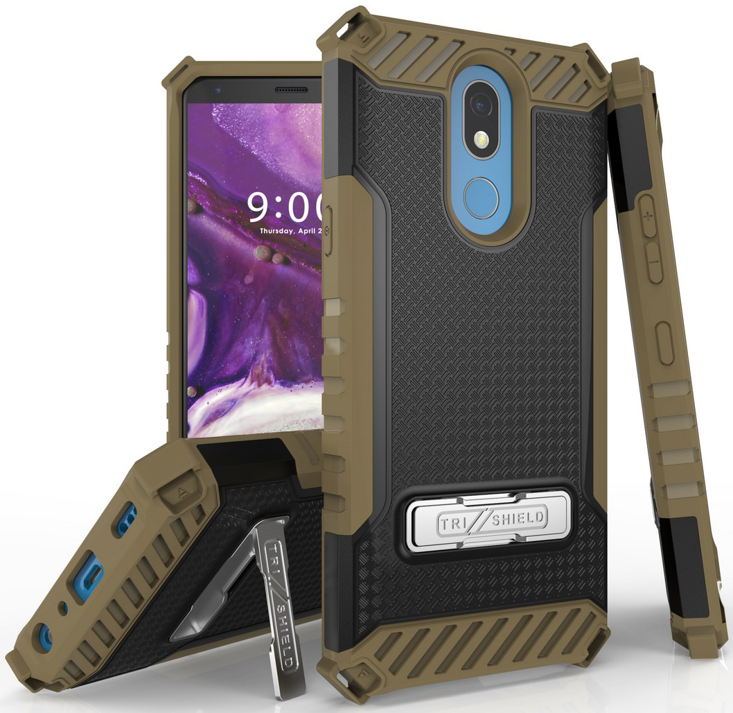 Tri-Shield Rugged Case Cover Kickstand Lanyard Strap for LG K40, Solo, K12 Plus