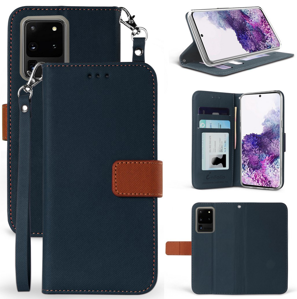 Durable Secure Wallet Case Card Slot Wrist Strap for Samsung Galaxy S20 Ultra