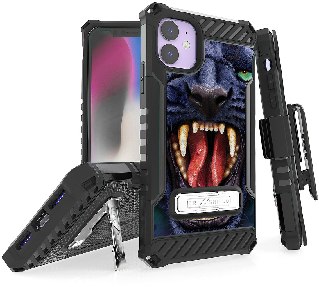 Rugged Tri-Shield Case + Belt Clip for Apple iPhone 11 - Fierce Creatures - Picture 13 of 13