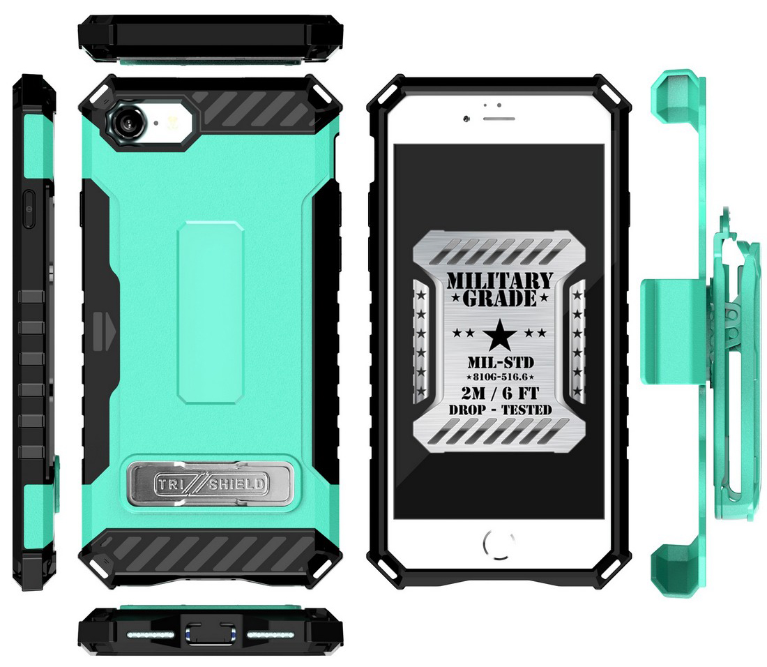Tri-Shield Rugged Case Stand Card Slot Strap Belt Clip for iPhone SE 2022/2020 - Photo 35 sur 50