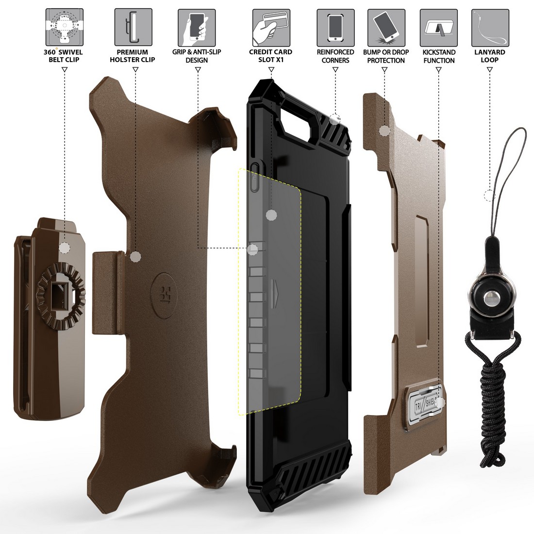 Tri-Shield Rugged Case Stand Card Slot Strap Belt Clip for iPhone SE 2022/2020 - Photo 41 sur 50