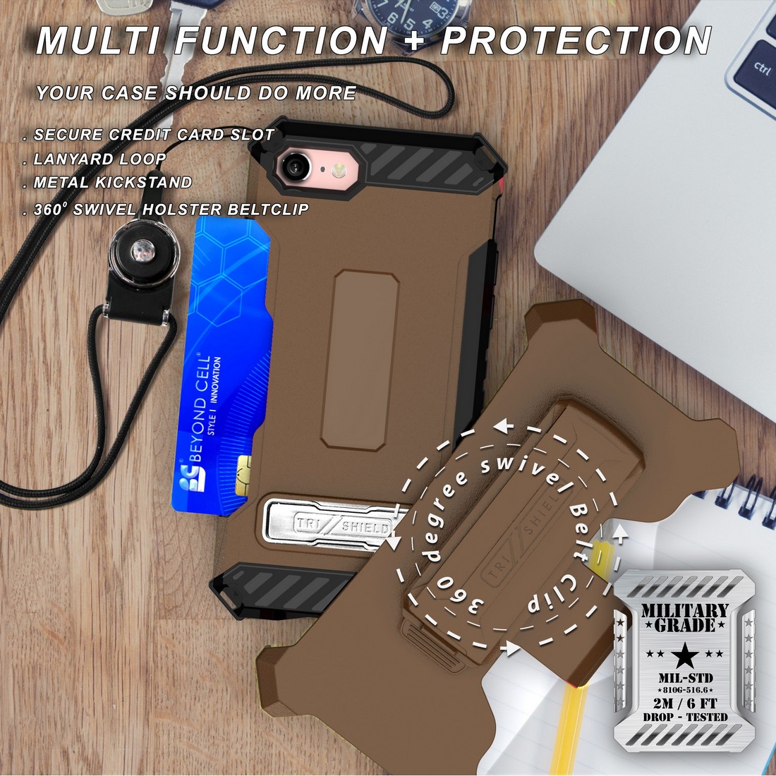 Tri-Shield Rugged Case Stand Card Slot Strap Belt Clip for iPhone SE 2022/2020 - Photo 39 sur 50