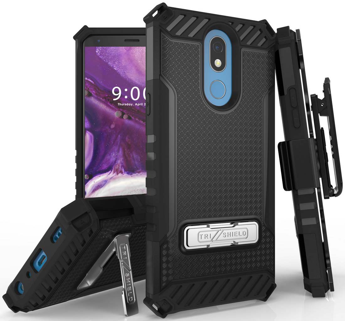 Tri-Shield Rugged Case Cover + Belt Clip Holster + Strap for LG Harmony 3 LMX420