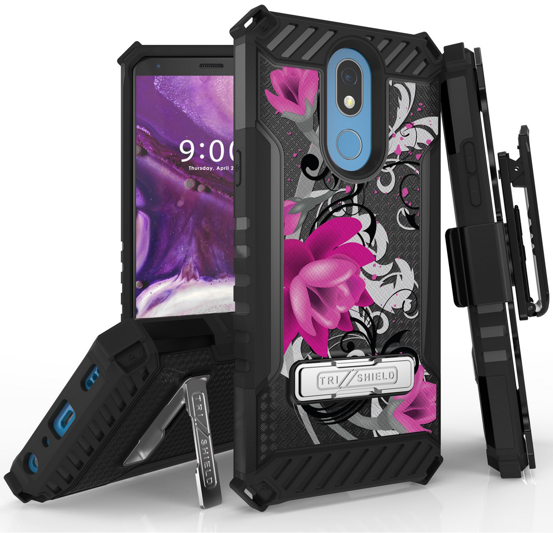 Rugged Tri-Shield Case + Belt Clip for LG Harmony 3, Solo, K40 - Designer Series