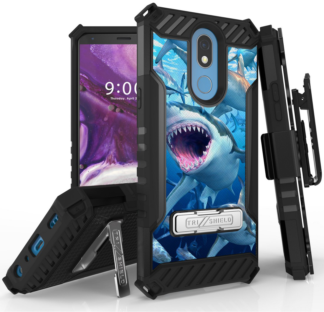 Rugged Tri-Shield Case + Belt Clip for LG Xpression Plus 2 - Fierce Creatures