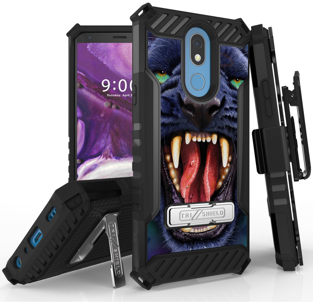 Rugged Tri-Shield Case + Belt Clip for LG Xpression Plus 2 - Fierce Creatures