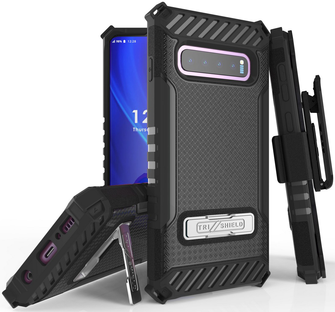 Tri-Shield Rugged Case Kickstand Cover + Belt Clip for Samsung Galaxy S10 Plus