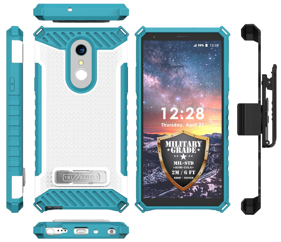 Tri-Shield Rugged Case Cover Stand + Belt Clip Holster for LG Q Stylus, Stylo 4 - Photo 12 sur 13