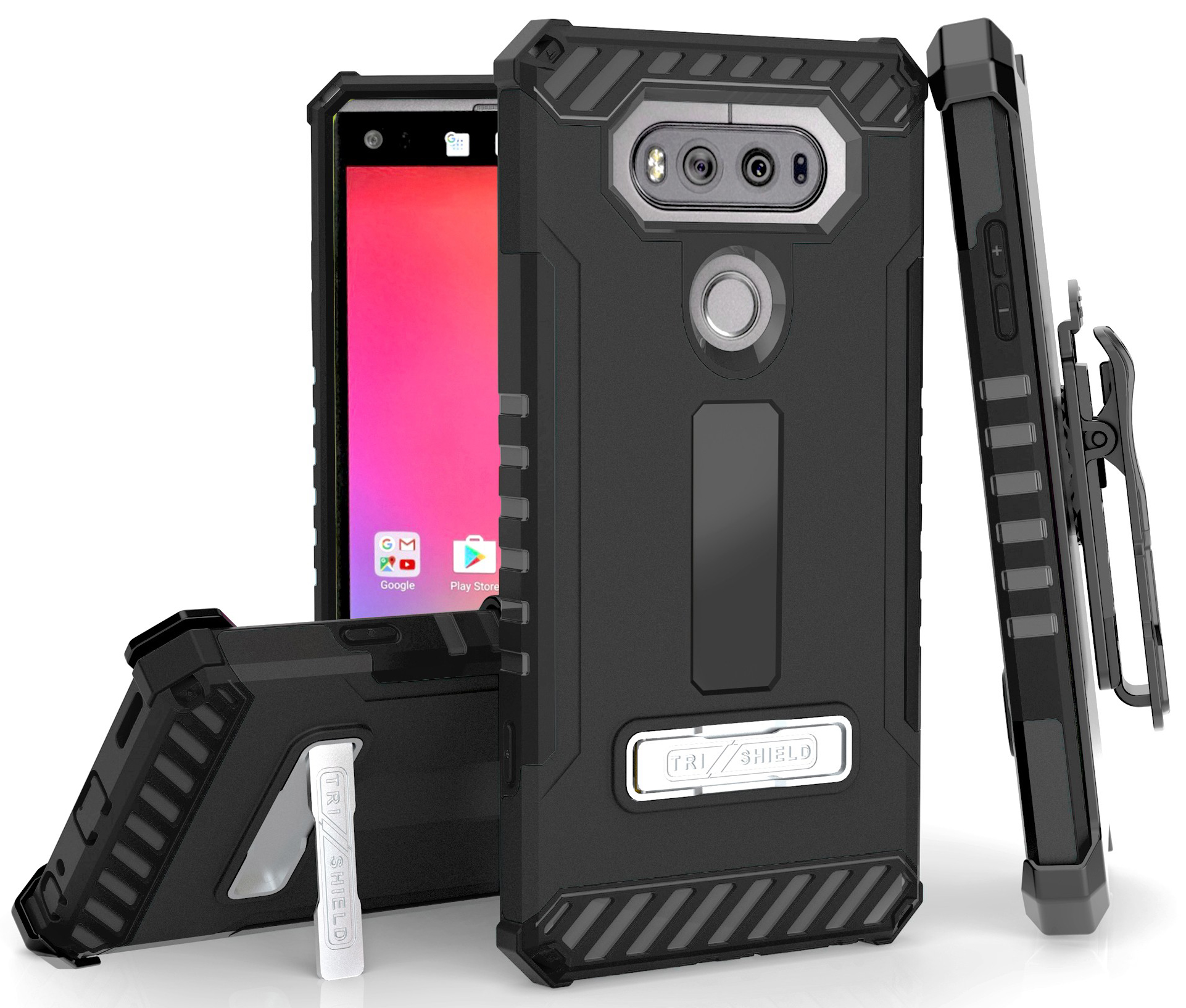 TRI-SHIELD CASE with MAGNETIC KICKSTAND + BELT CLIP HOLSTER + STRAP FOR LG V20 - Picture 8 of 44
