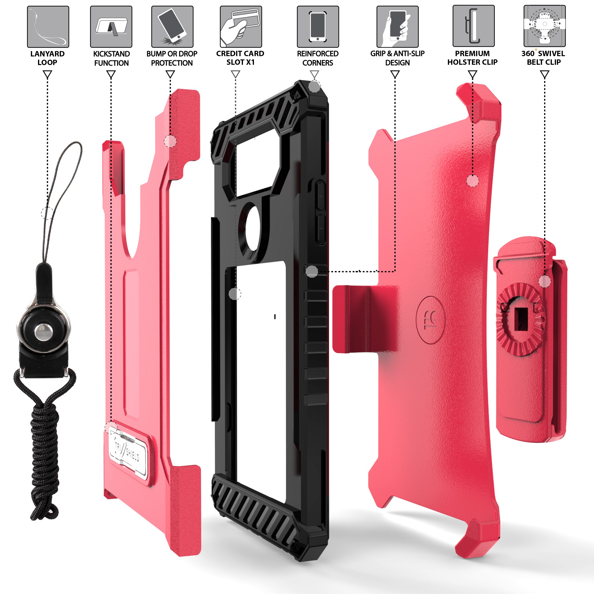 TRI-SHIELD CASE with MAGNETIC KICKSTAND + BELT CLIP HOLSTER + STRAP FOR LG V20 - Picture 23 of 44