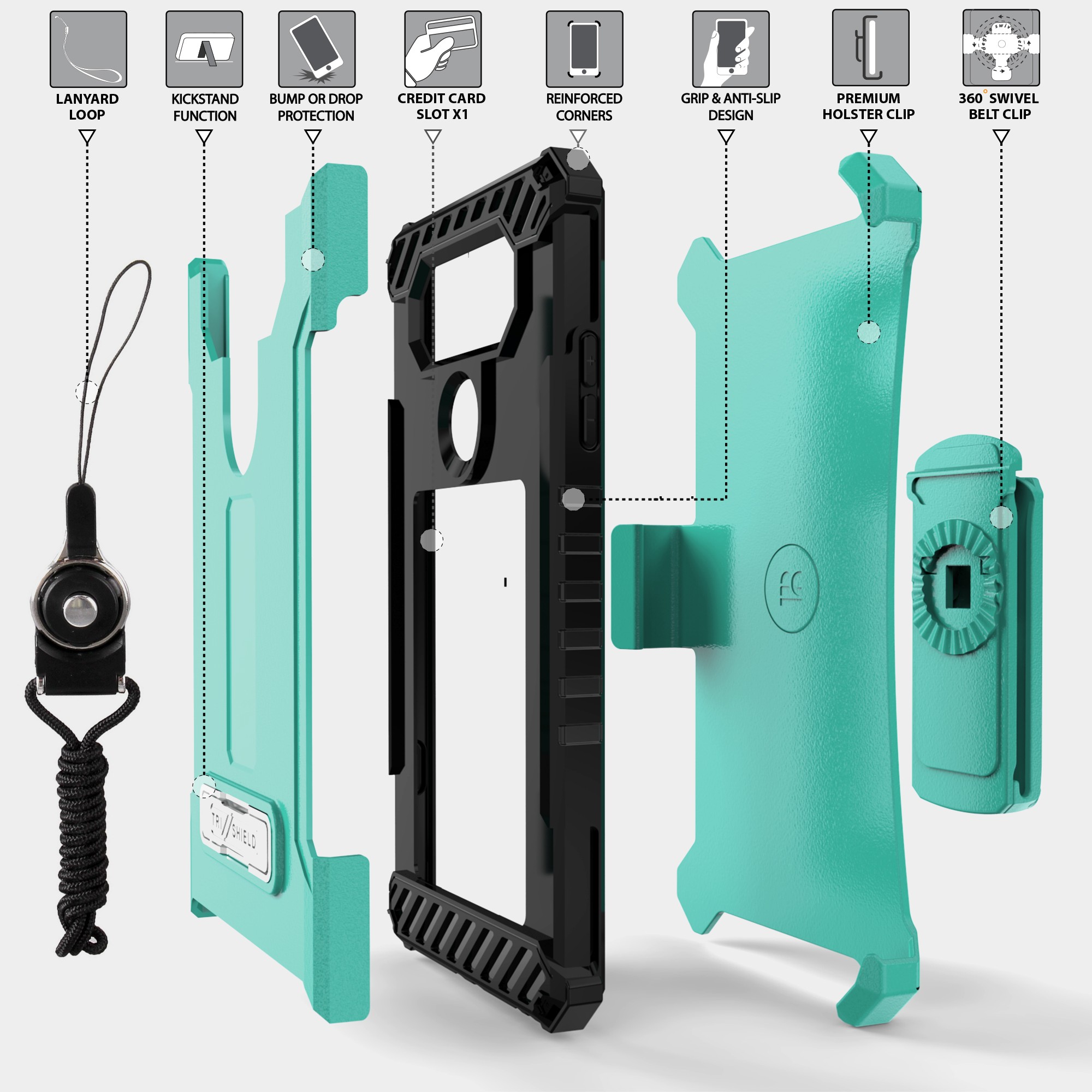 TRI-SHIELD CASE with MAGNETIC KICKSTAND + BELT CLIP HOLSTER + STRAP FOR LG V20 - Picture 29 of 44