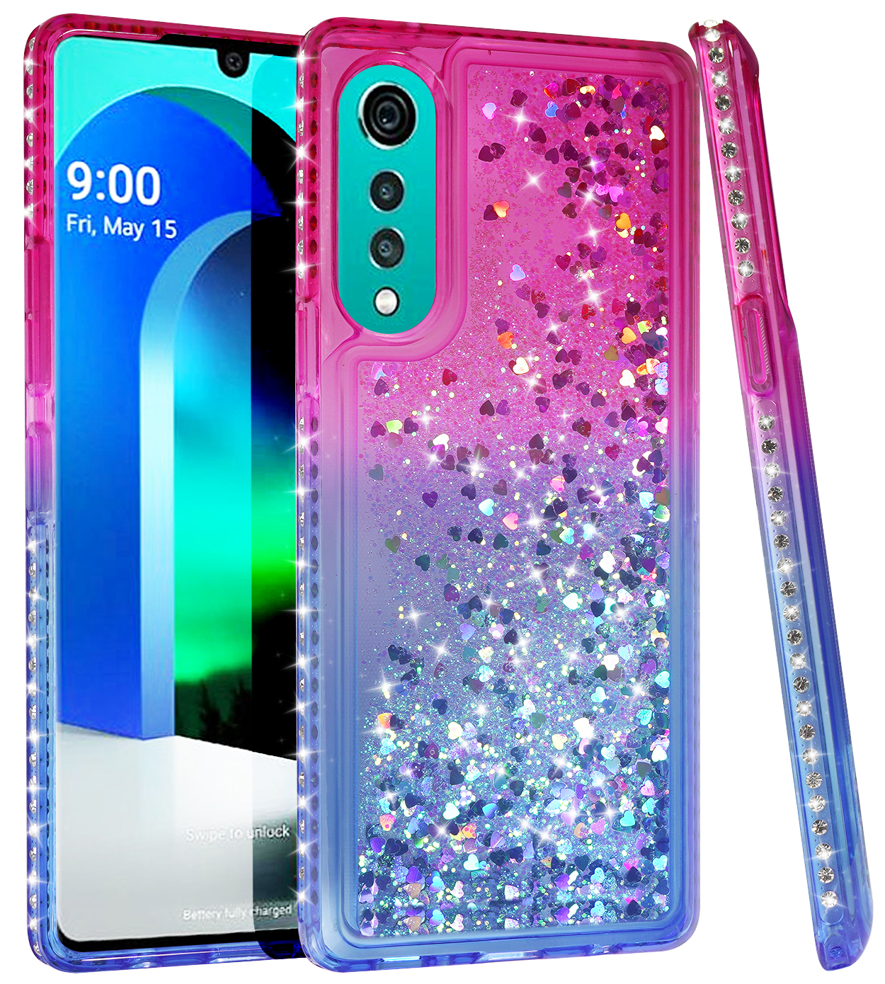 LG Velvet Case, Nakedcellphone [PURPLE LIQUID WATERFALL] Flexible TPU Slim Cover [Anti-Shock, Glitter Bling] for Velvet Phone LM-G900M