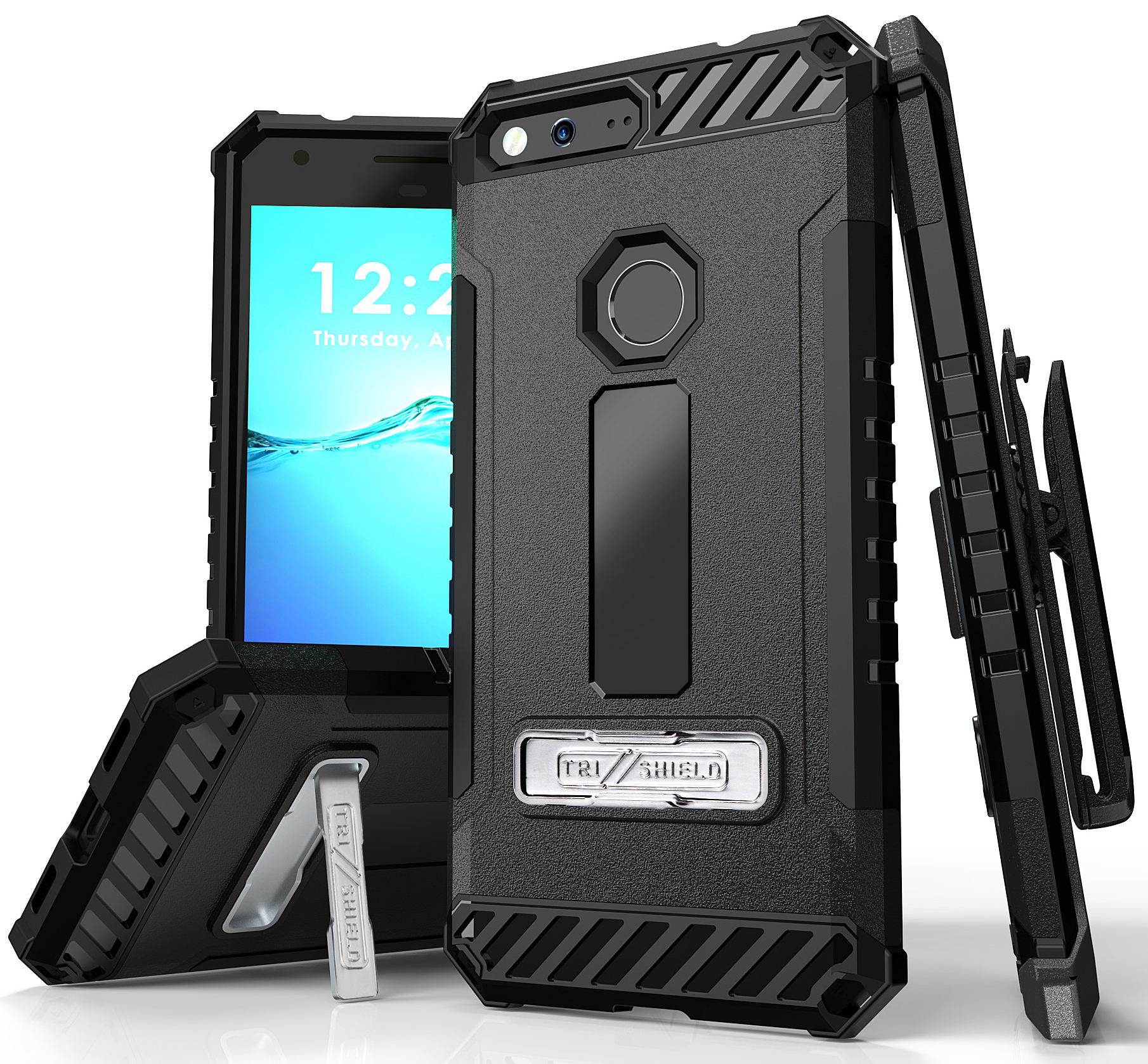 TRI-SHIELD CASE KICKSTAND + BELT CLIP HOLSTER + STRAP FOR GOOGLE PIXEL XL 5.5""
