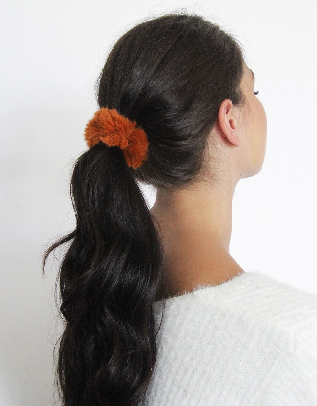 Banded Set of 4 Fur Scrunchies Orange, Blue, Pink, Black | eBay display picture 3
