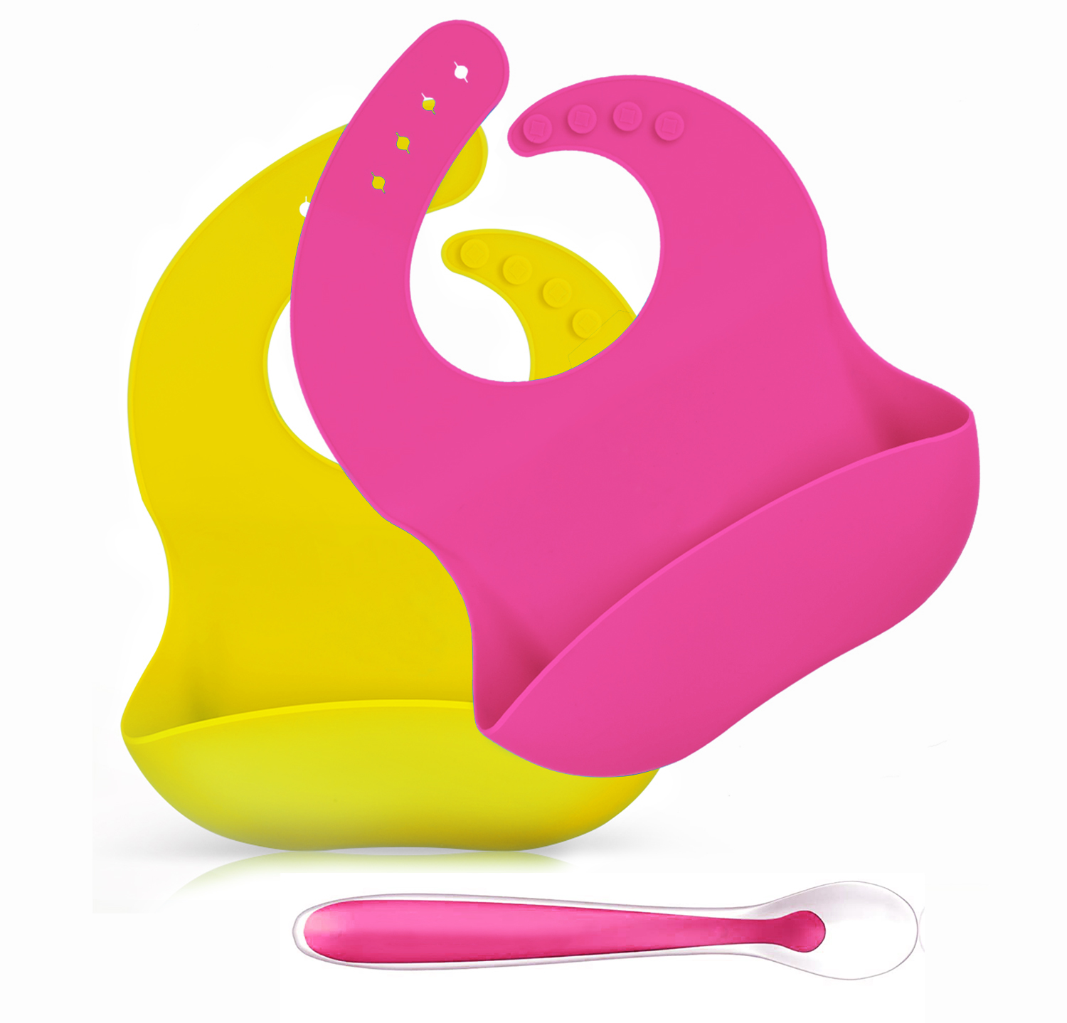 2 Pack Silicone Waterproof Adjustable Baby Boy Girl Bibs with Feeding Spoon - Picture 6 of 7