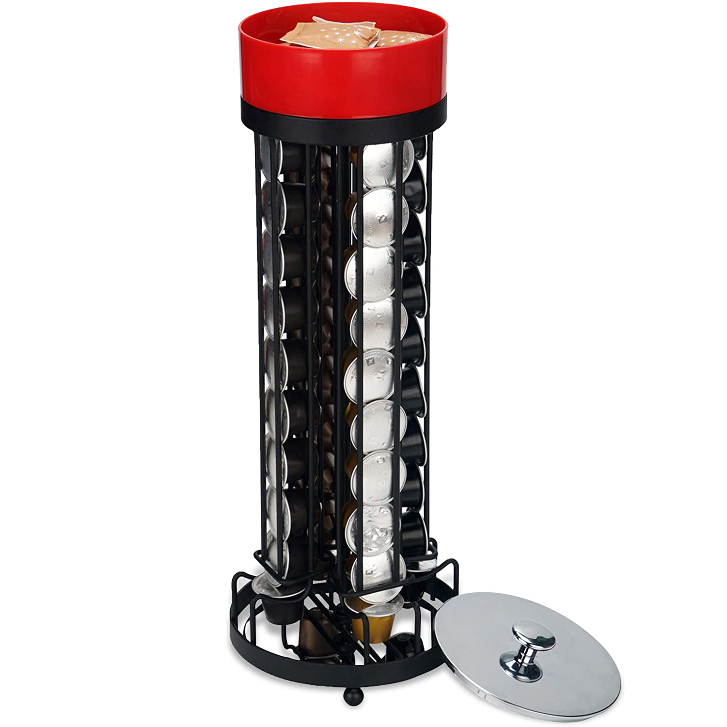 Altatac Coffee Pod Capsule Carousel Holder Rack with Sugar Compartment