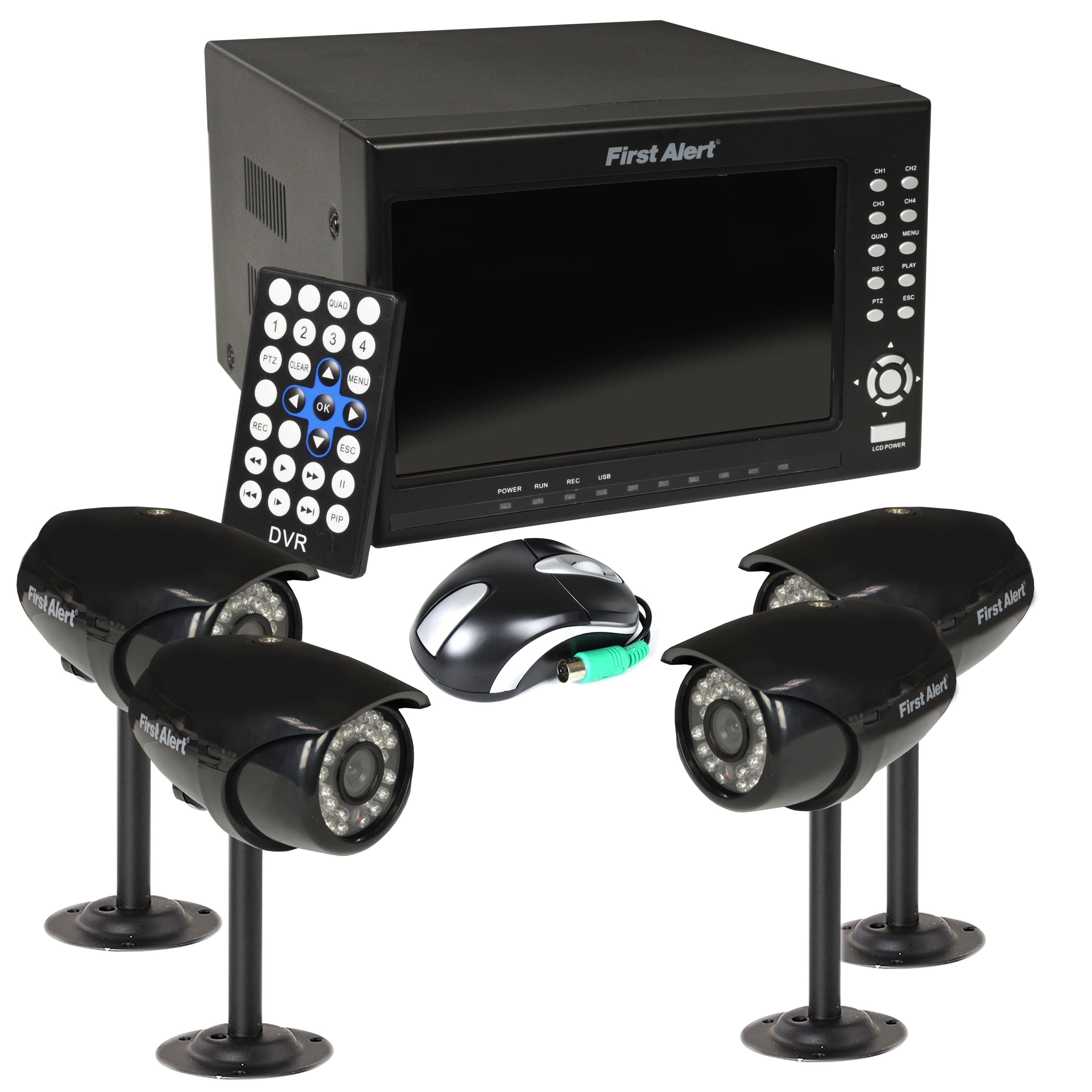 First Alert DVR Wired Security System w/ 7" Monitor and 4 Surveillance