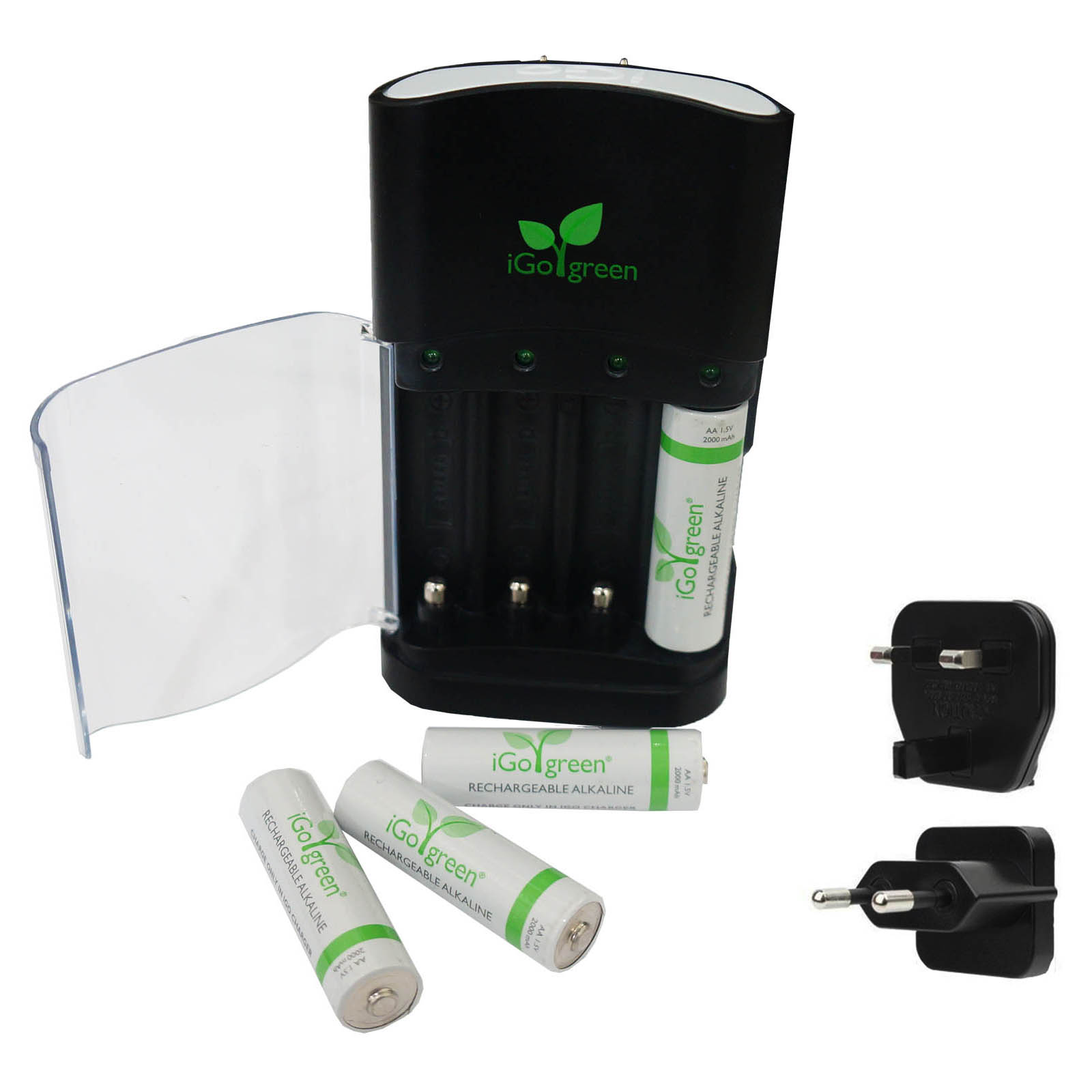 iGo Green Battery Charger w/ 4 AA Rechargeable Batteries ...