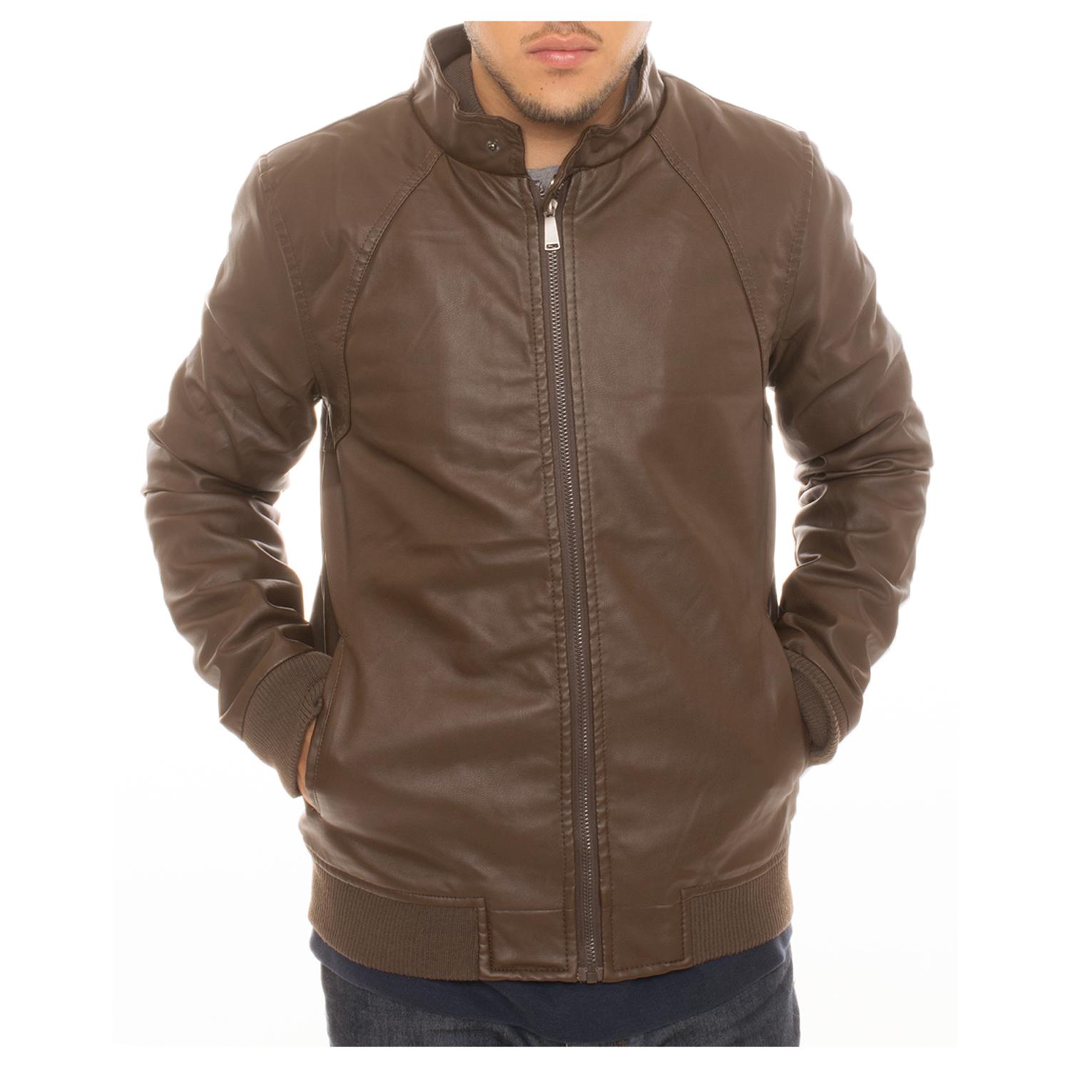 Alta Men's Motorcycle Bomber Fleece Lined Faux Leather Jacket eBay