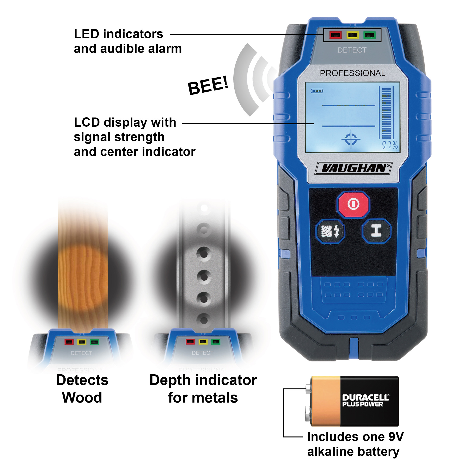 Vaughan Electronic Wall Sensor/Scanner, Stud Finder, Wood, Metal Pipes