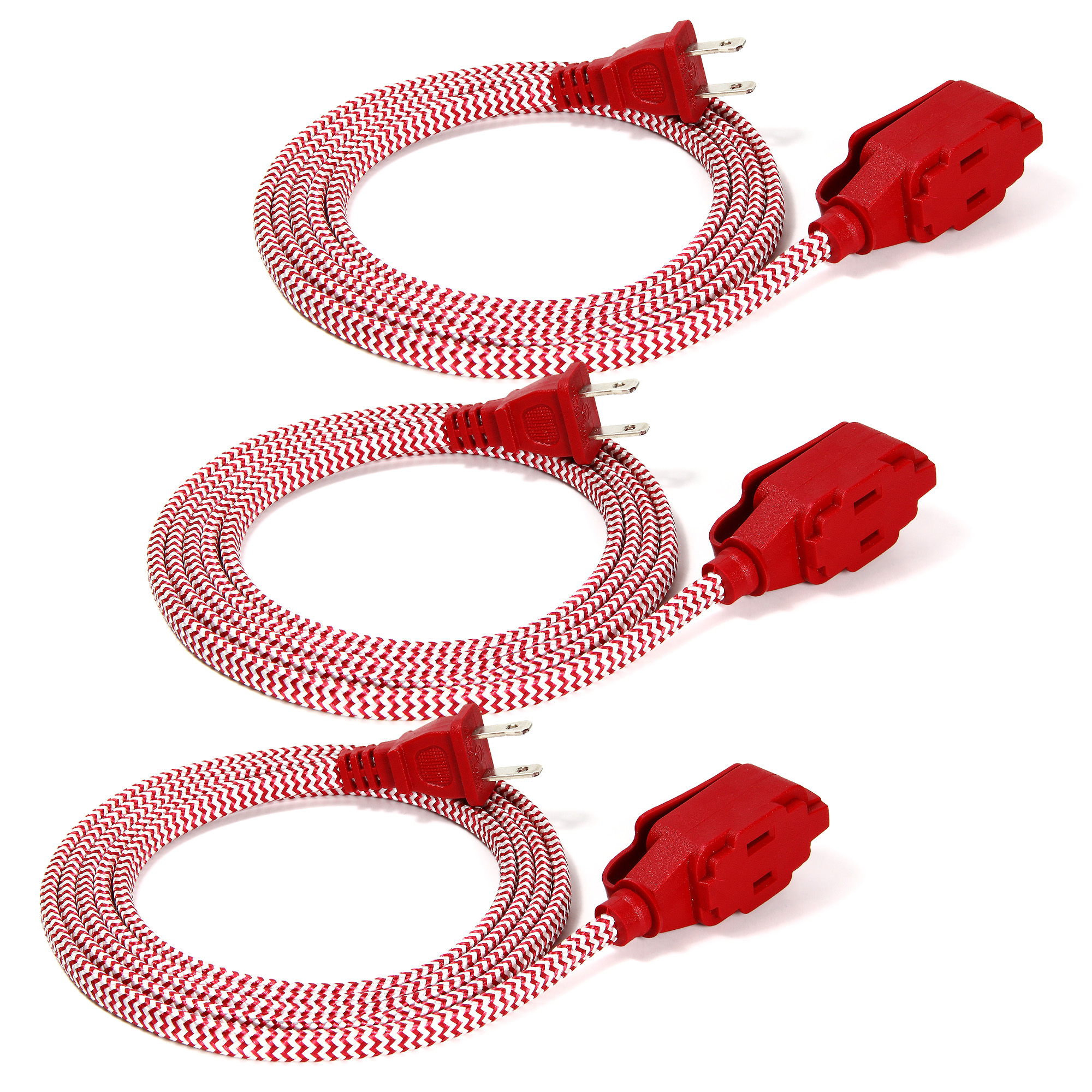 Vision 3 Pack 6 feet Braided Flat Extension Cord UL Listed Red 240055 28907518183 eBay