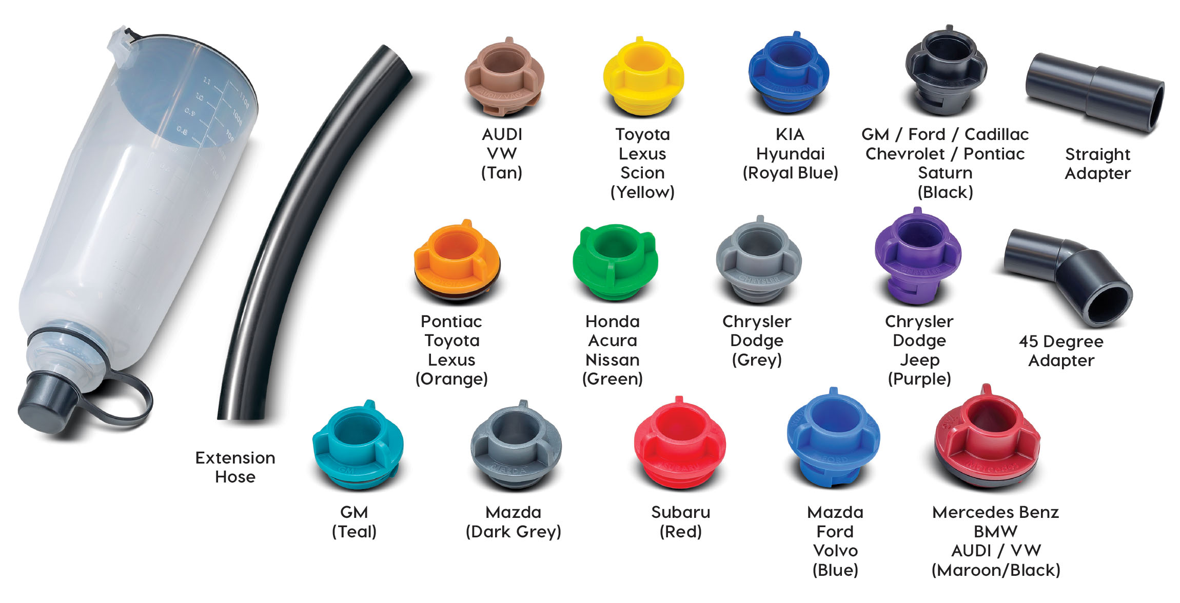 Powerbuilt 17 Piece Oil Funnel Set Color Coded Adapters for Vehicles