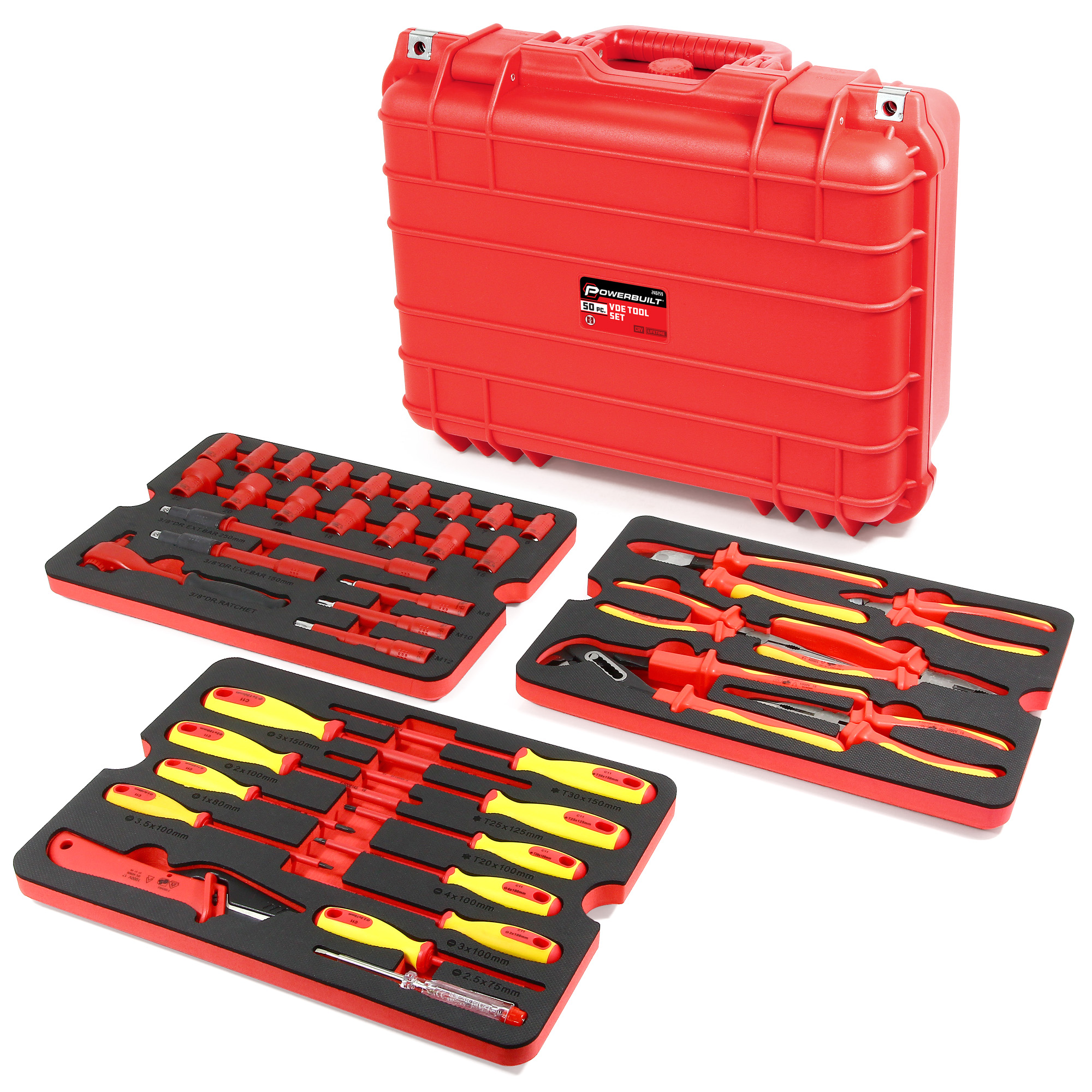 Powerbuilt 50 Pc.1000V Insulated Electricians VDE Tool Set with Case