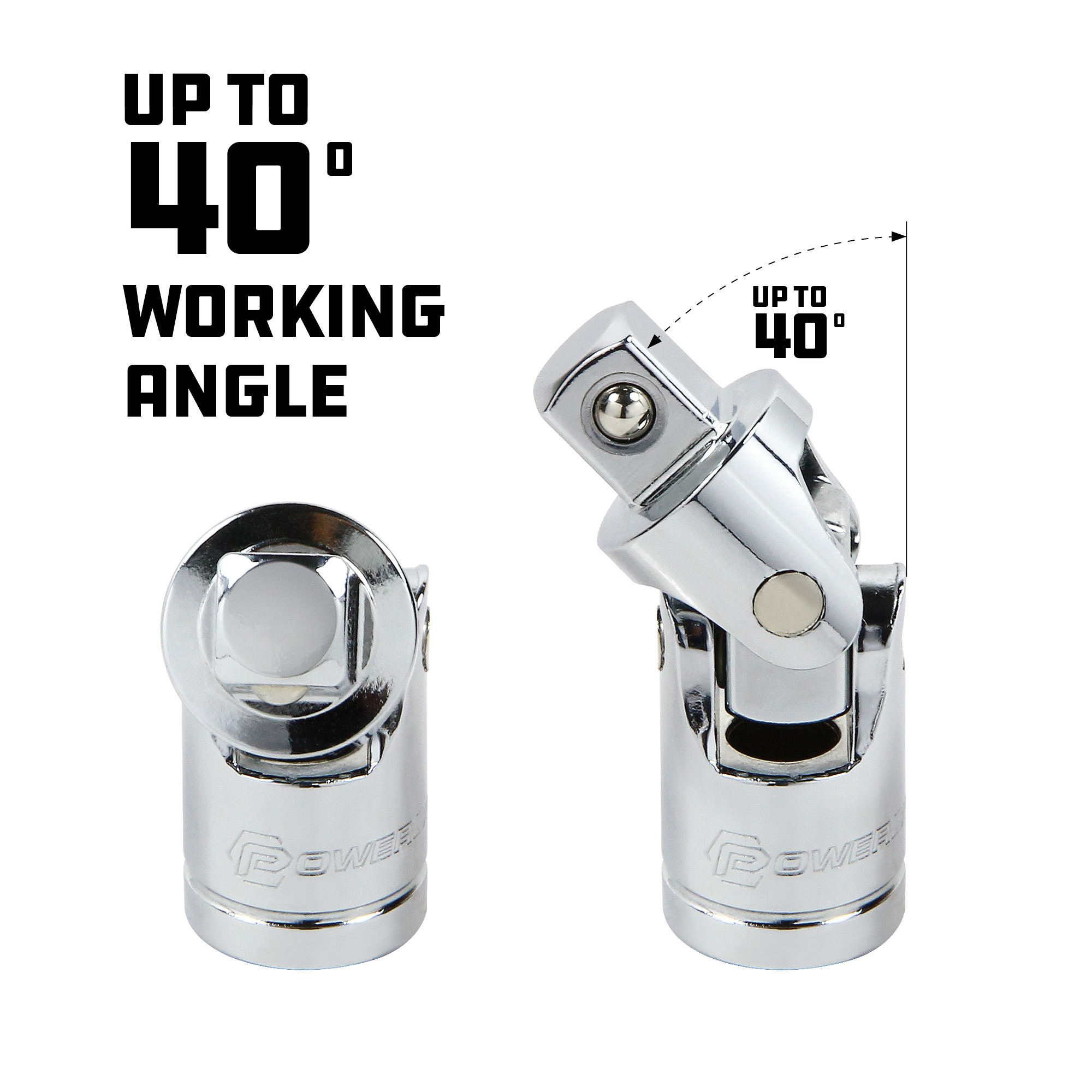 Powerbuilt 3 Pc. Universal Joint Set, 1/4 in., 3/8 in., and 1/2 in. Drive - Picture 4 of 5