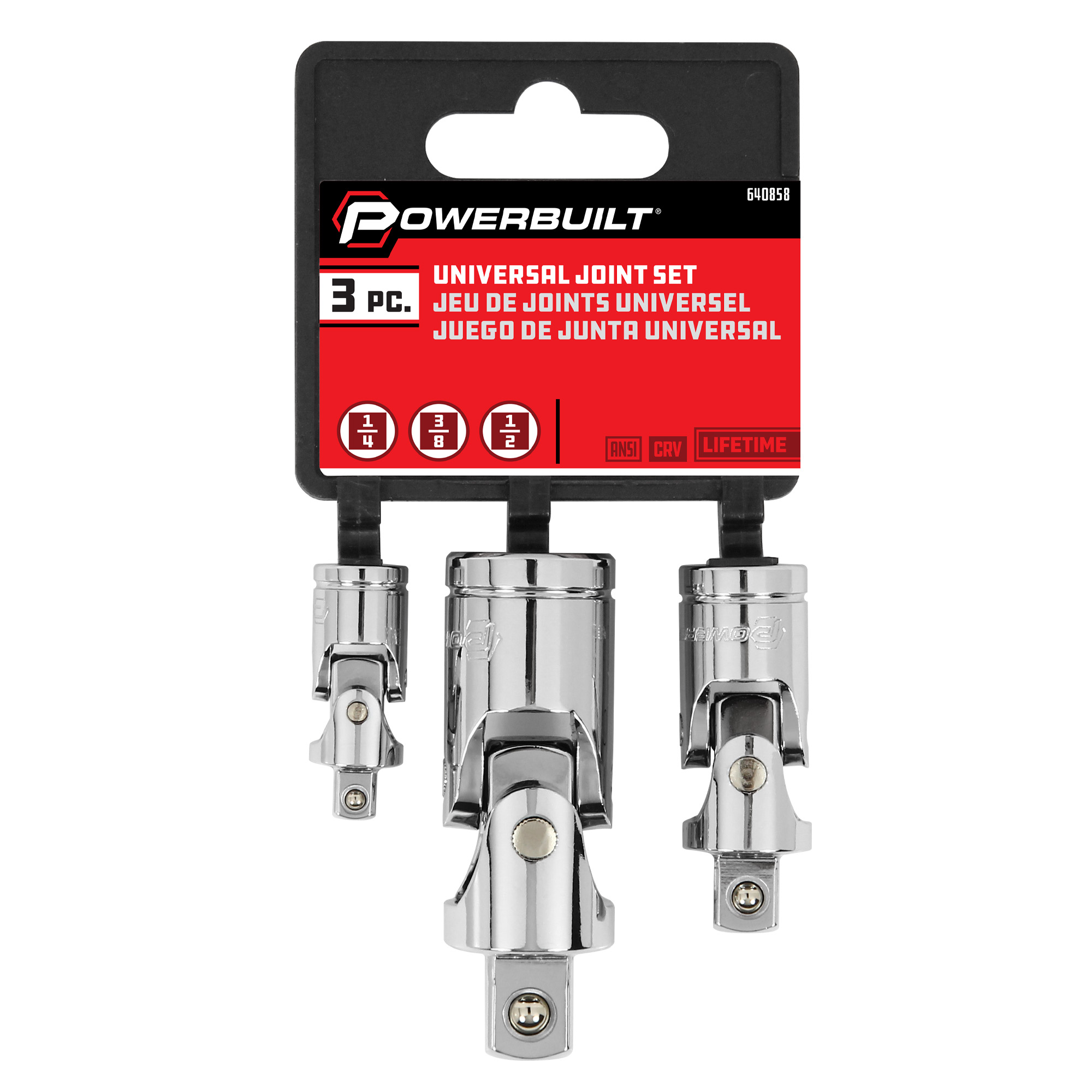 Powerbuilt 3 Pc. Universal Joint Set, 1/4 in., 3/8 in., and 1/2 in. Drive - Picture 5 of 5