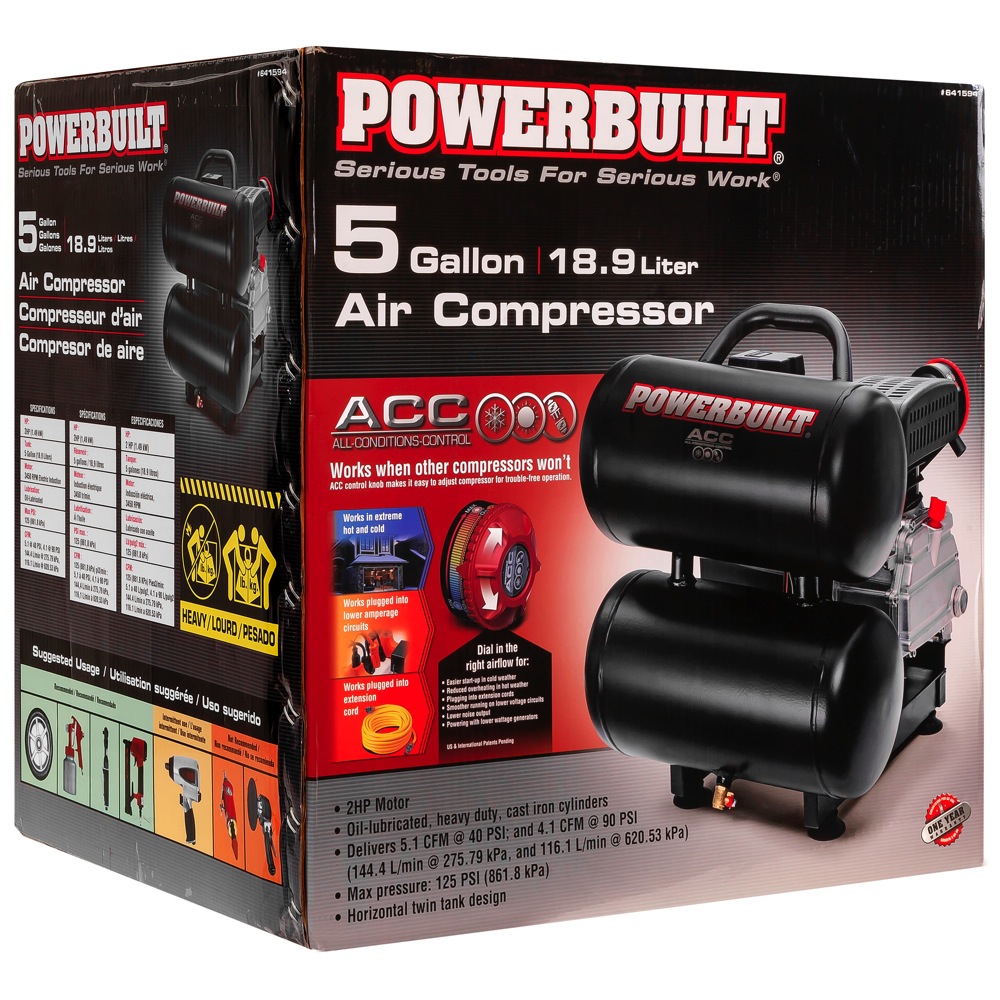 Powerbuilt 5 Gallon Twin Tank 2HP Motor 125 MAX PSI ACC Air Compressor 641594 28907463162 eBay