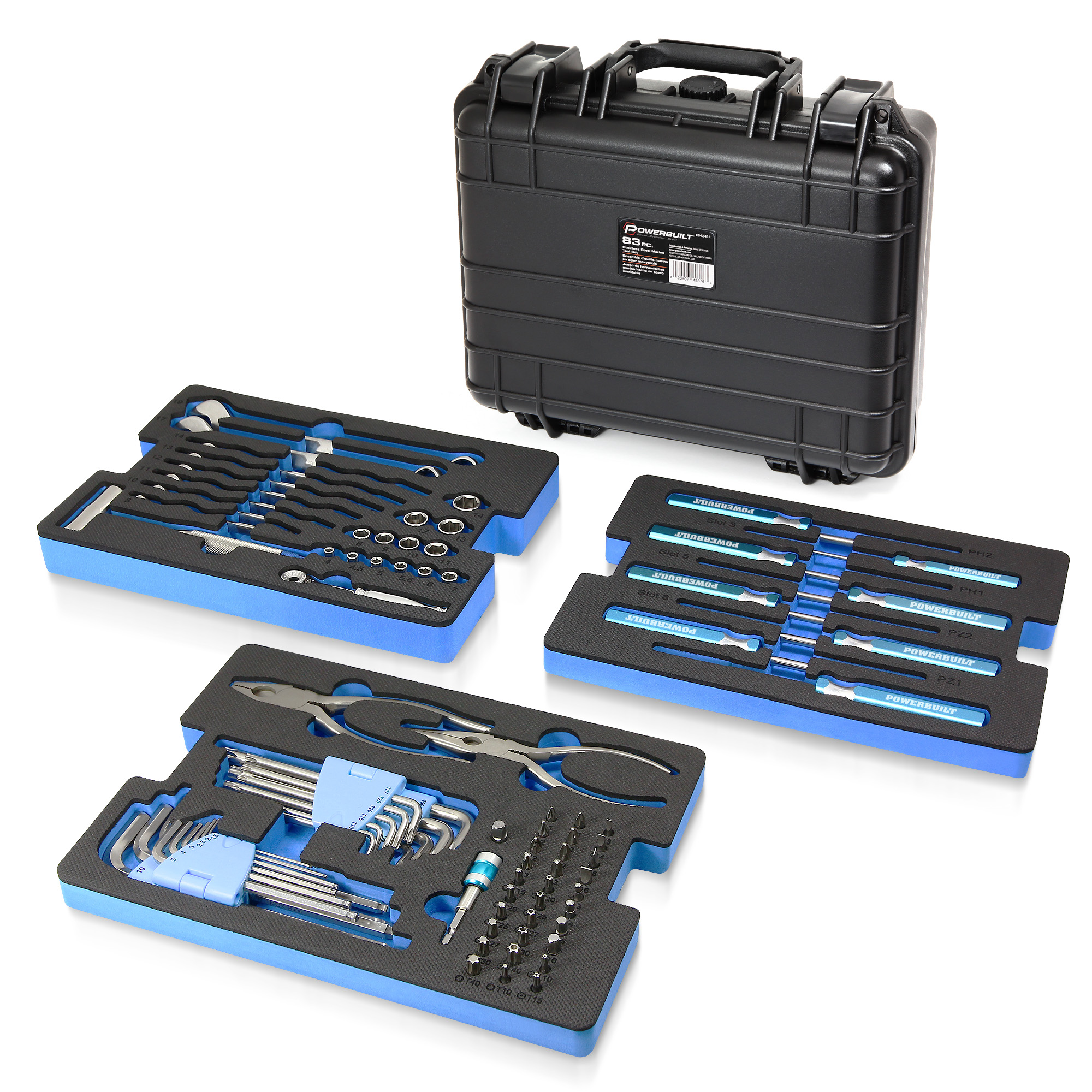 Powerbuilt 83 Pc. Stainless Steel Marine Tool Set Watertight Case