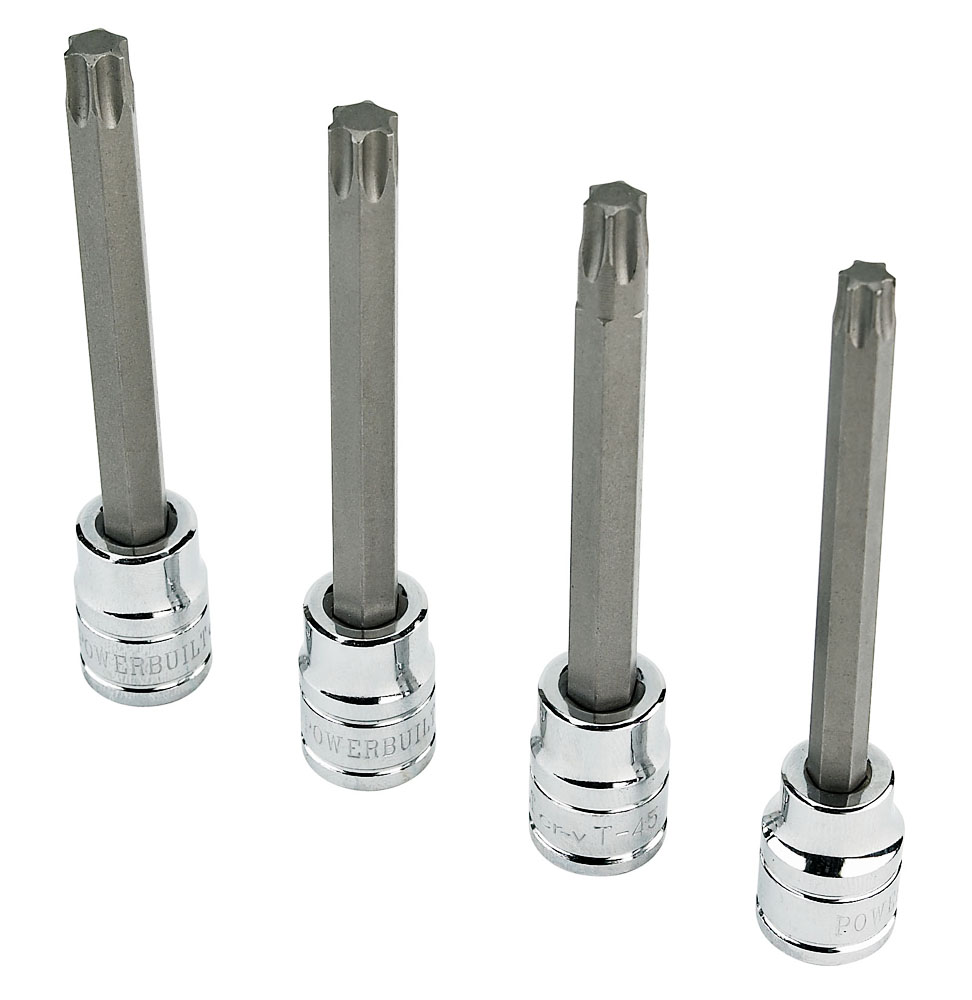Powerbuilt 4 Pc. 3/8 in. Drive 4 in. Long Reach Torx Bit Socket Set