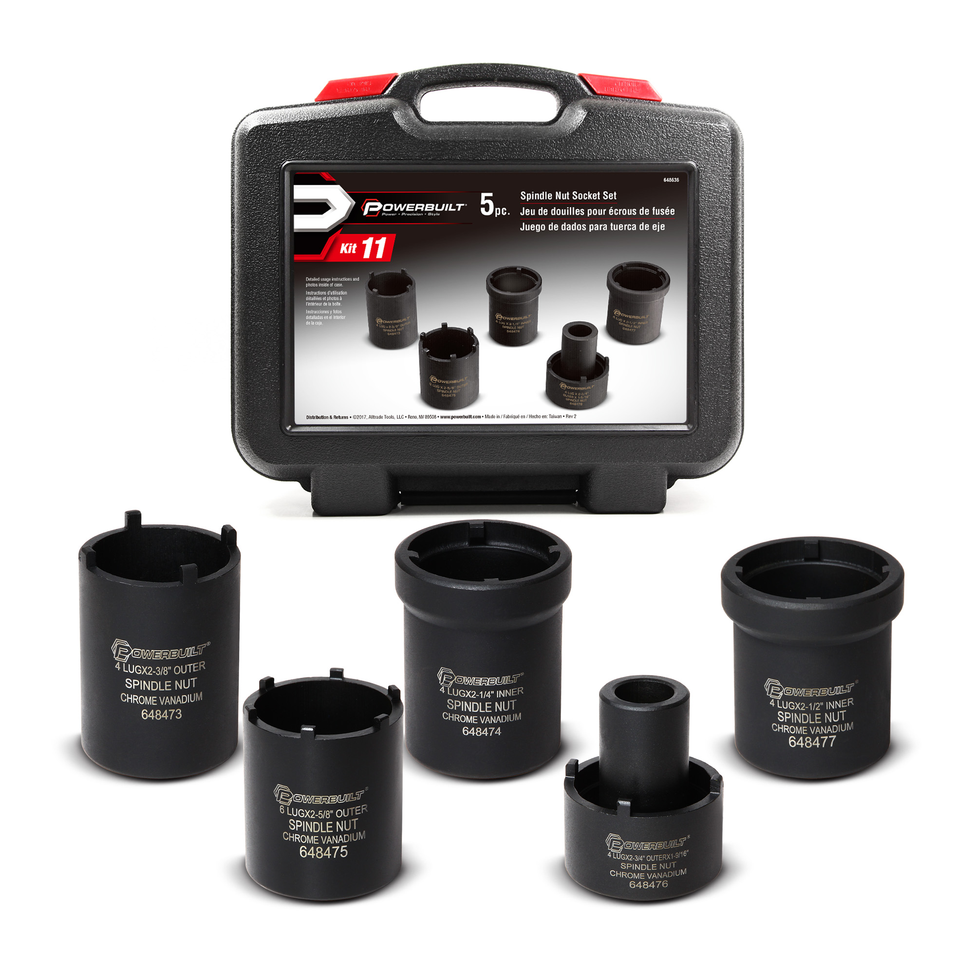 Powerbuilt 5 Pc. Spindle Nut Socket Set Kit 11 648636 eBay