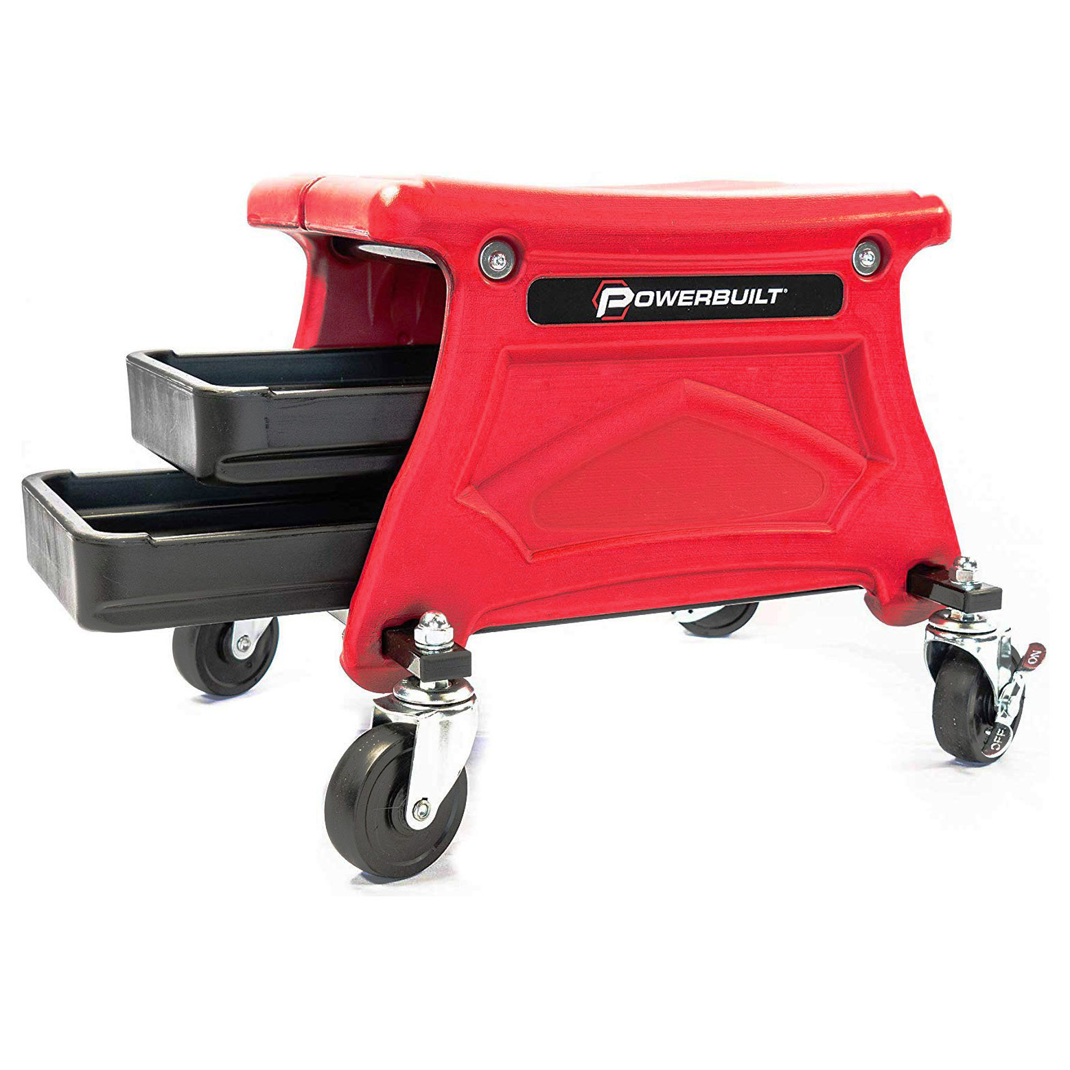 Powerbuilt Roller Seat Mechanics Stool w/ 2 Tool Trays 300 lb.Capacity