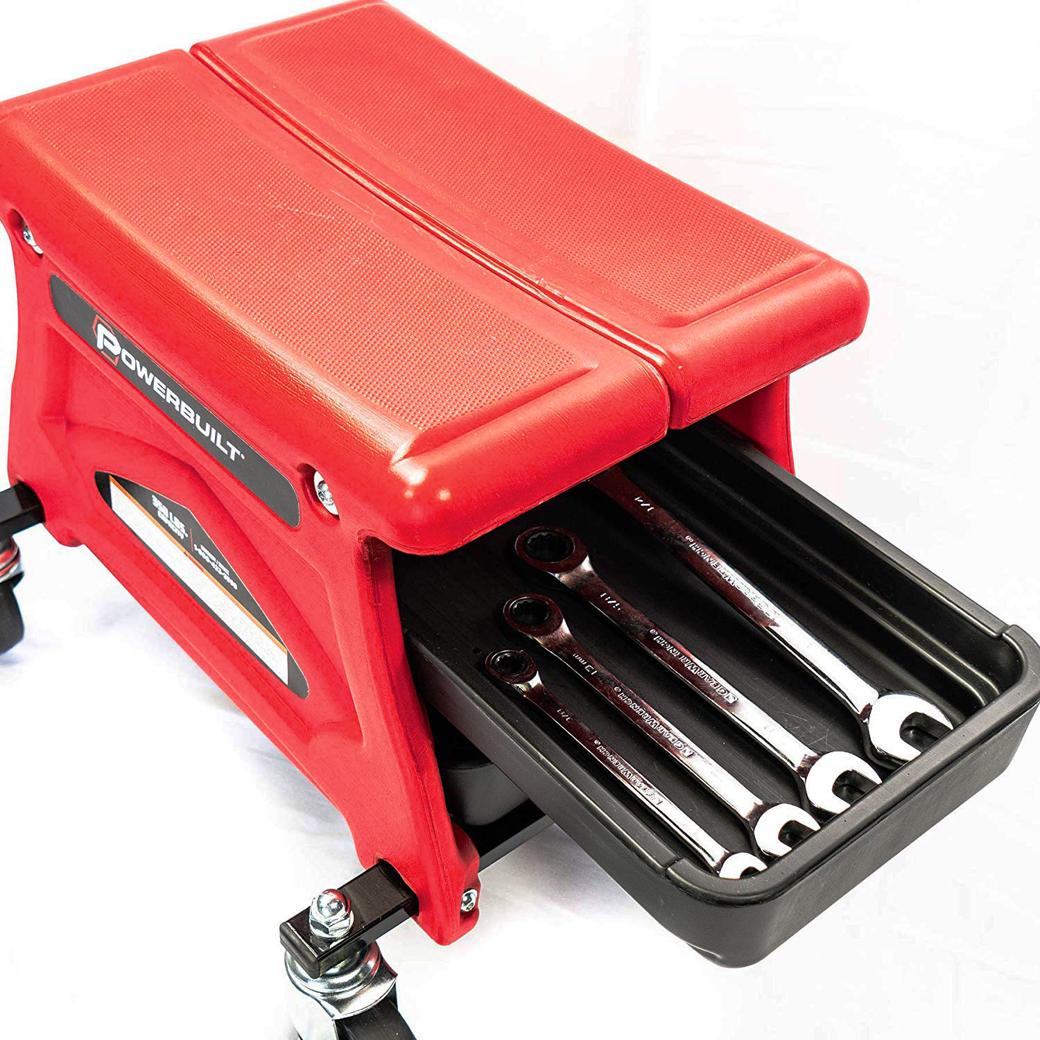 Powerbuilt Roller Seat Mechanics Stool w/ 2 Tool Trays 300 lb.Capacity