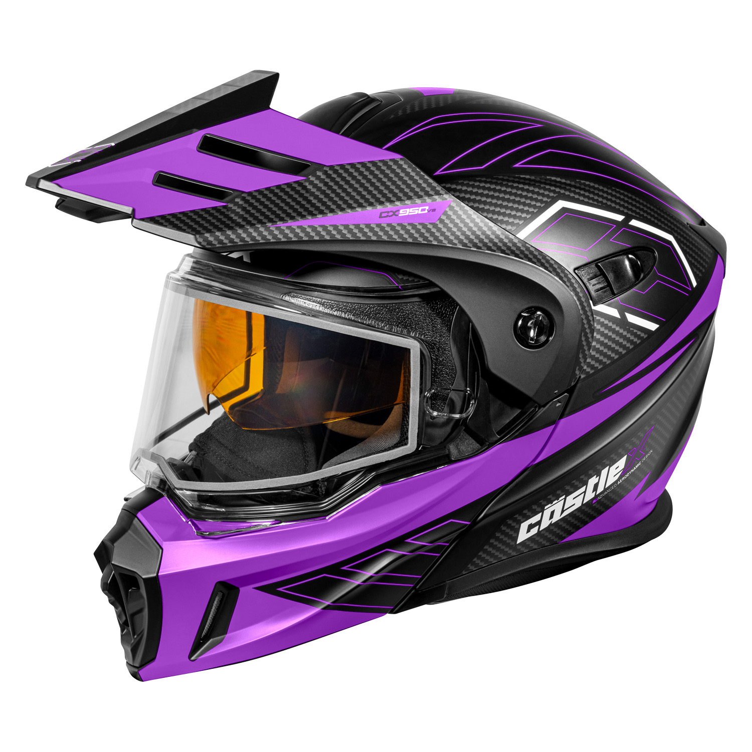 Adult Castle X CX950 V2 Dual Sport Modular Snowmobile Helmet Dual Lens Shield - Picture 9 of 54