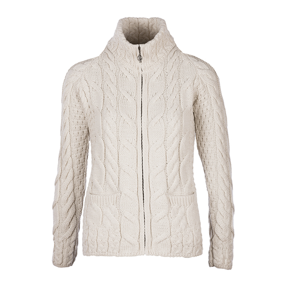 cardigan con bottoni 100/% lana merino stile Aran Beige X-Large