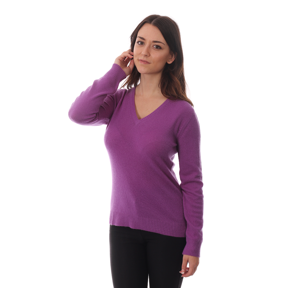New Ladies Luxury Soft Ladies Cashmere Jumper - V-Neck in Pansy Purple | eBay