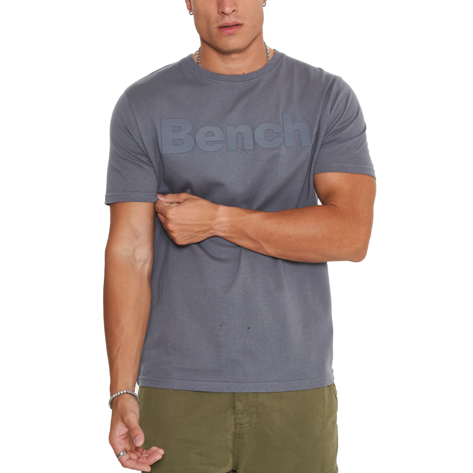 Bench Mens Worsley Casual Crew Neck Cotton Rubberised Logo T-Shirt Top Tee - Picture 13 of 47