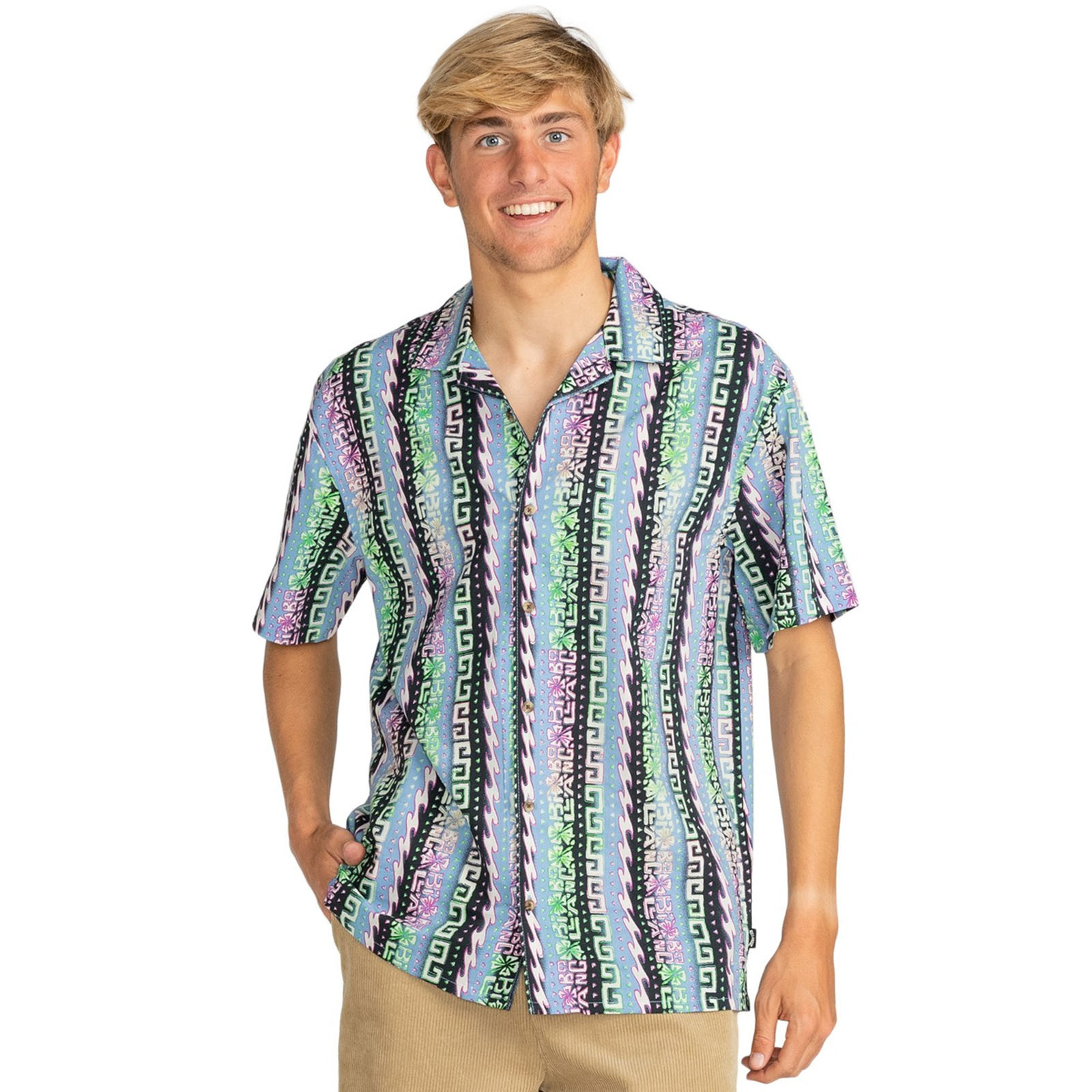 Camisa informal Billabong para hombre Sunday Vacay manga corta estampado de temporada - Imagen 2 de 7