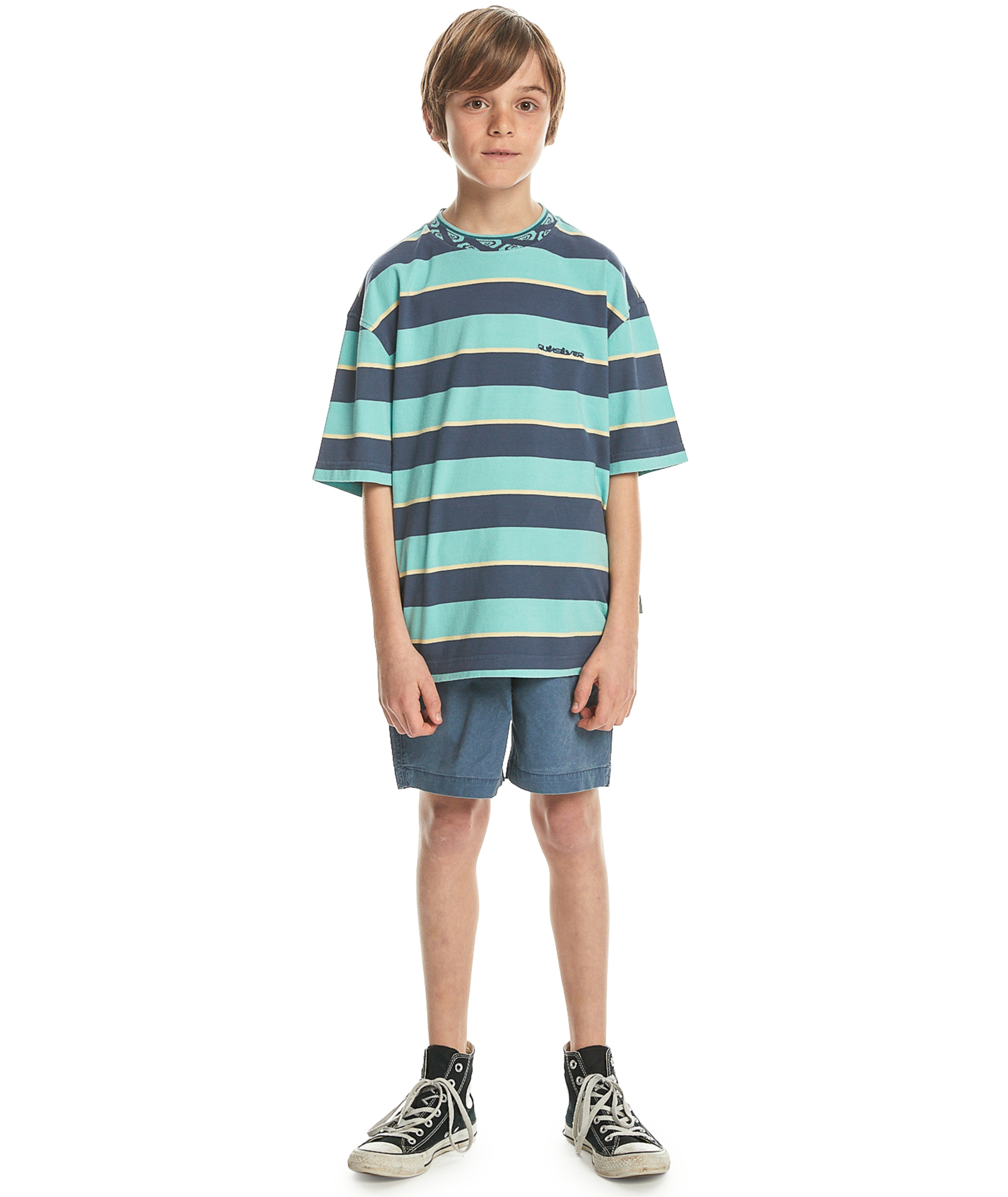 Quiksilver Kids Stripe Short Sleeve Crew Neck Cotton T-Shirt Top Tee - Picture 4 of 7
