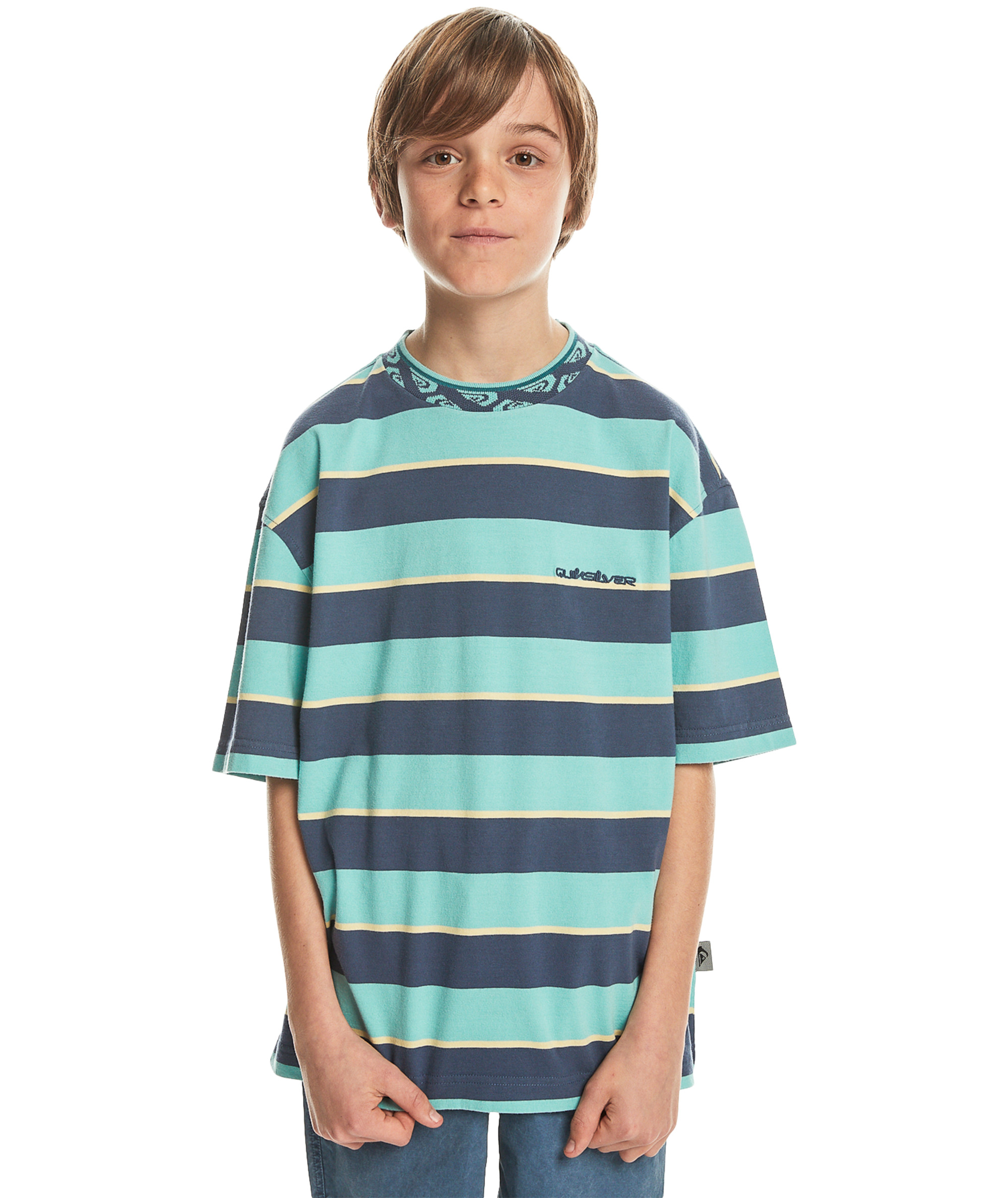 Quiksilver Kids Stripe Short Sleeve Crew Neck Cotton T-Shirt Top Tee - Picture 2 of 7