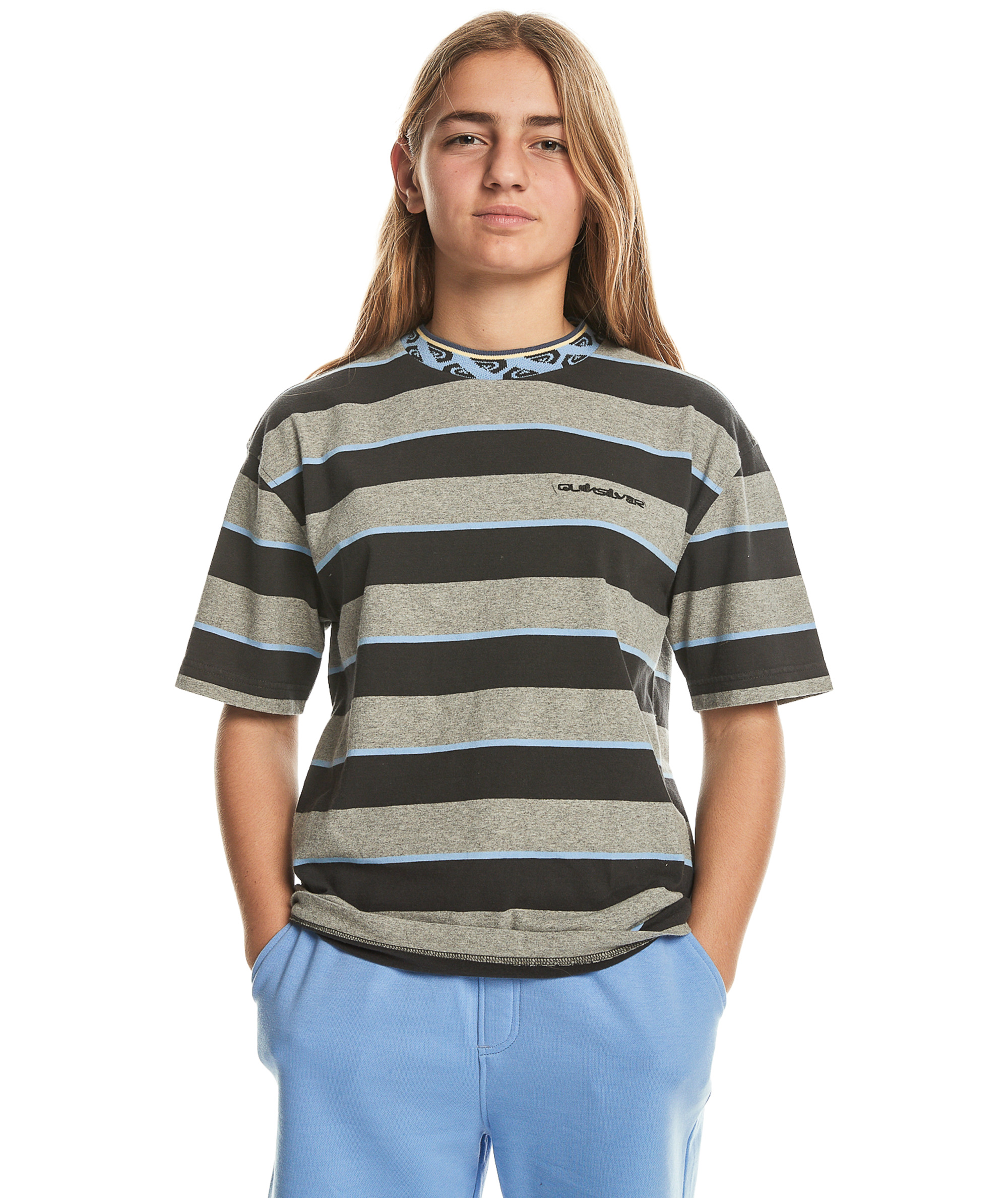 Quiksilver Kids Stripe Short Sleeve Crew Neck Cotton T-Shirt Top Tee - Picture 5 of 7