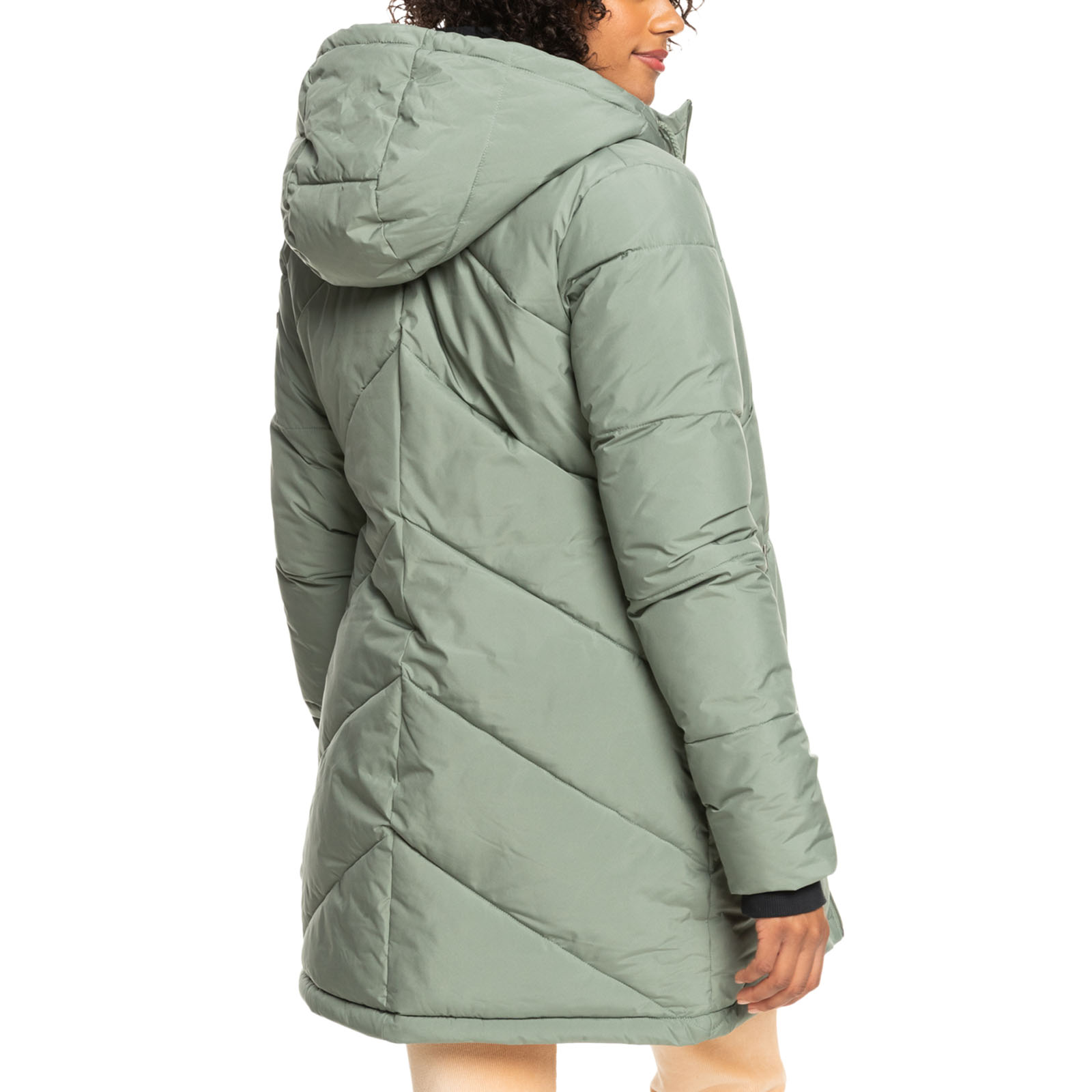 Abrigo chaqueta acolchada acolchada Longline con capucha para mujer Roxy Better Weather - Imagen 3 de 13