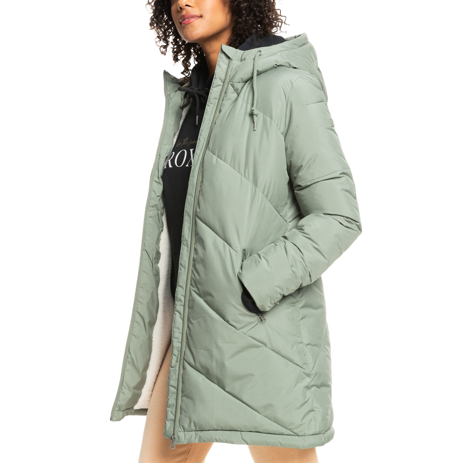 Abrigo chaqueta acolchada acolchada Longline con capucha para mujer Roxy Better Weather - Imagen 4 de 13