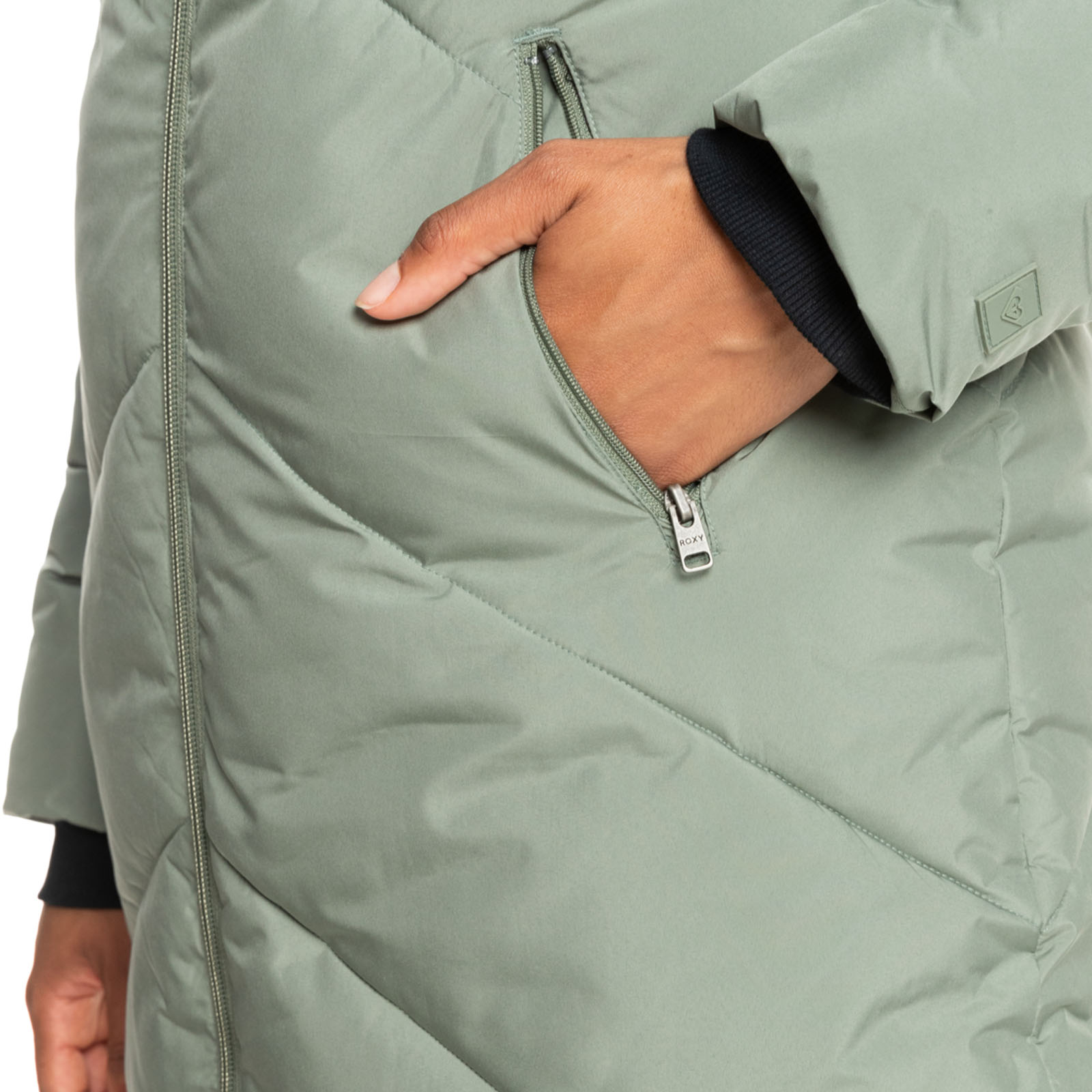 Abrigo chaqueta acolchada acolchada Longline con capucha para mujer Roxy Better Weather - Imagen 7 de 13