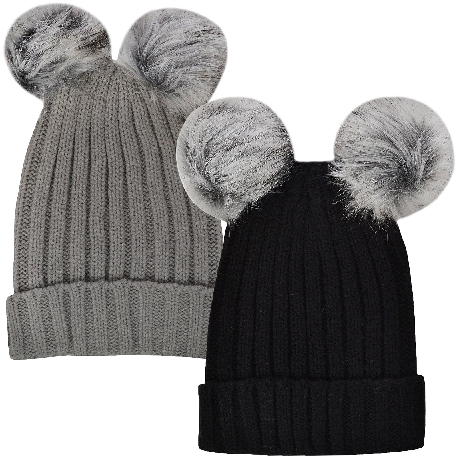 grey fluffy bobble hat