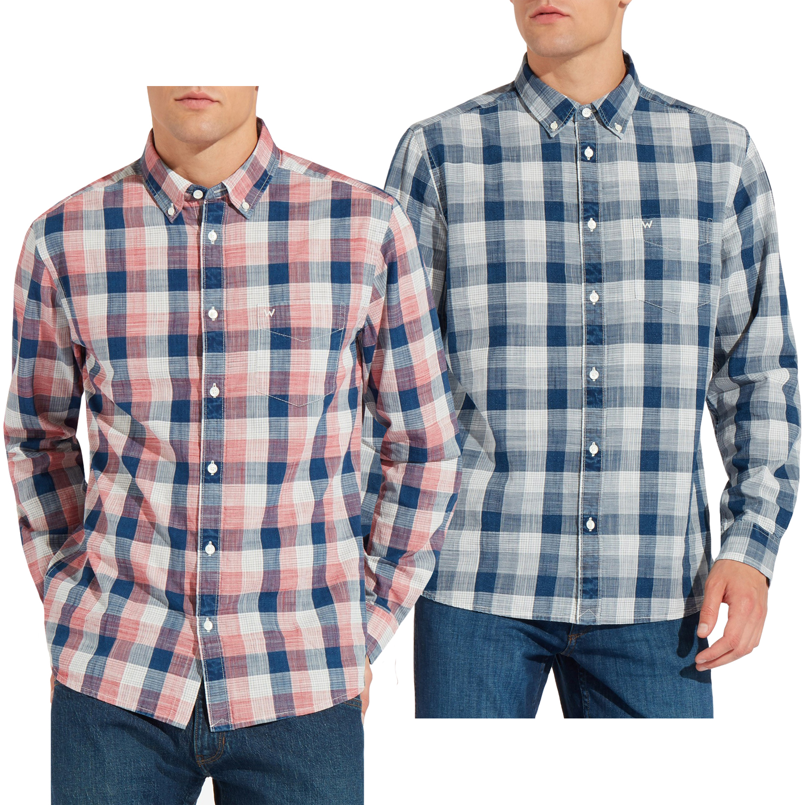 Mens Wrangler Check Shirt Long Sleeve Modern Western Buttoned Pocket Shirt