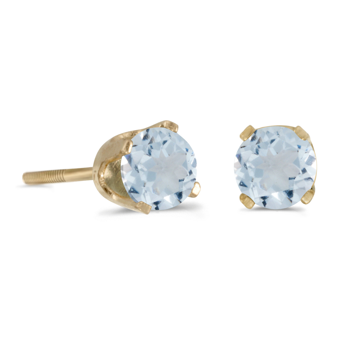 14k Yellow Gold Round Aquamarine Screwback Stud Earrings eBay