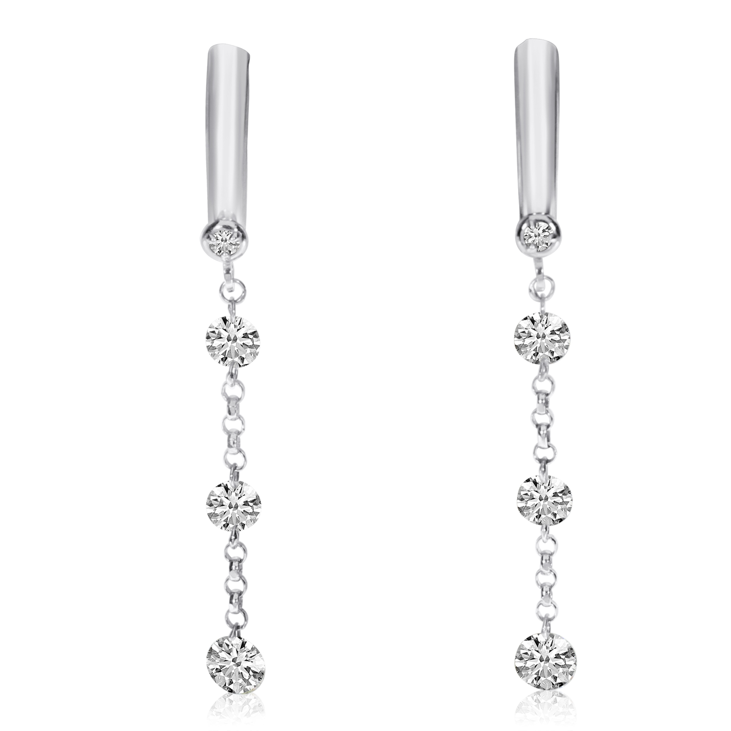 14k White Gold Triple Dangle Leverback Earrings eBay
